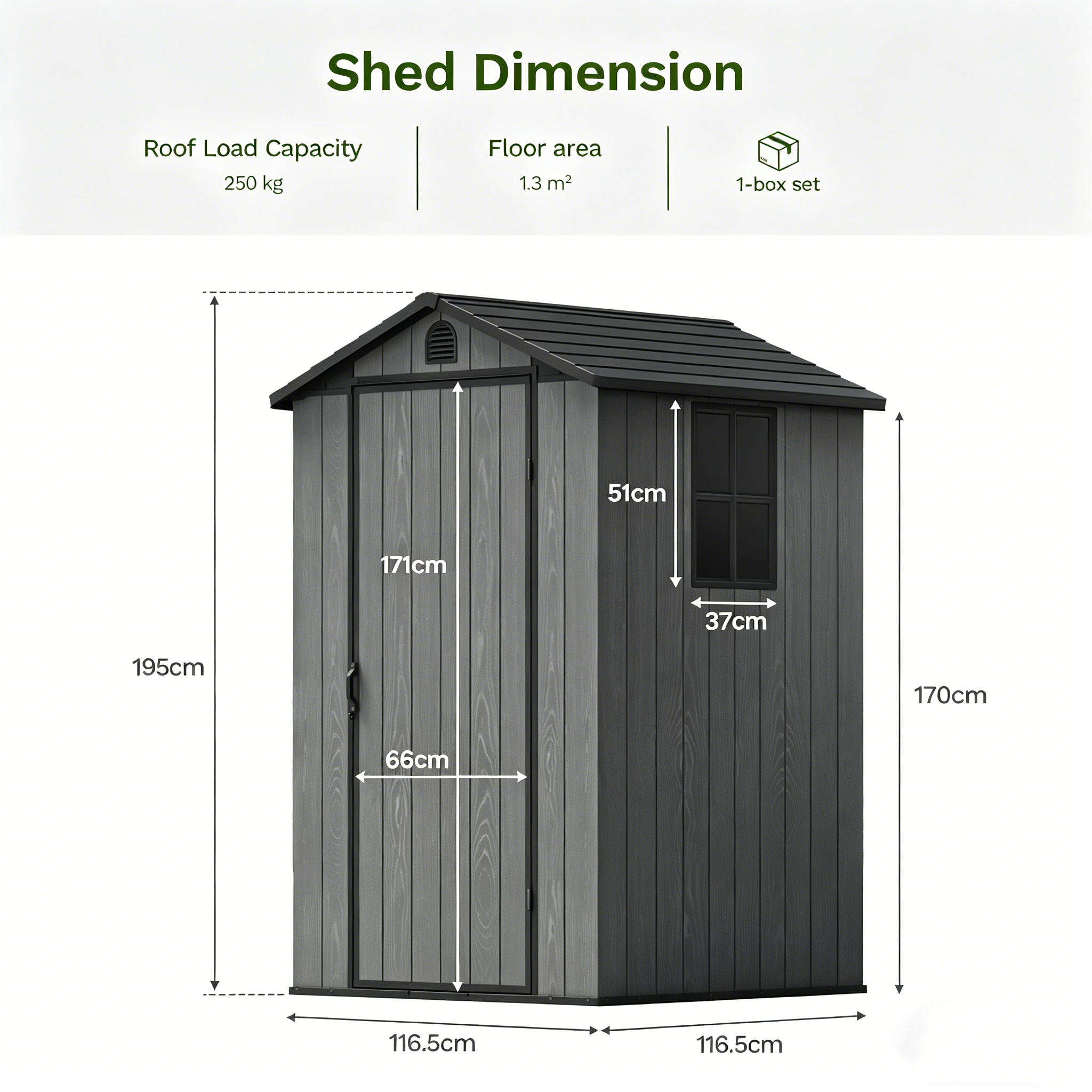 Patiowell 4x4 Plastic Storage Garden Shed with Floor & Window, Dark Grey