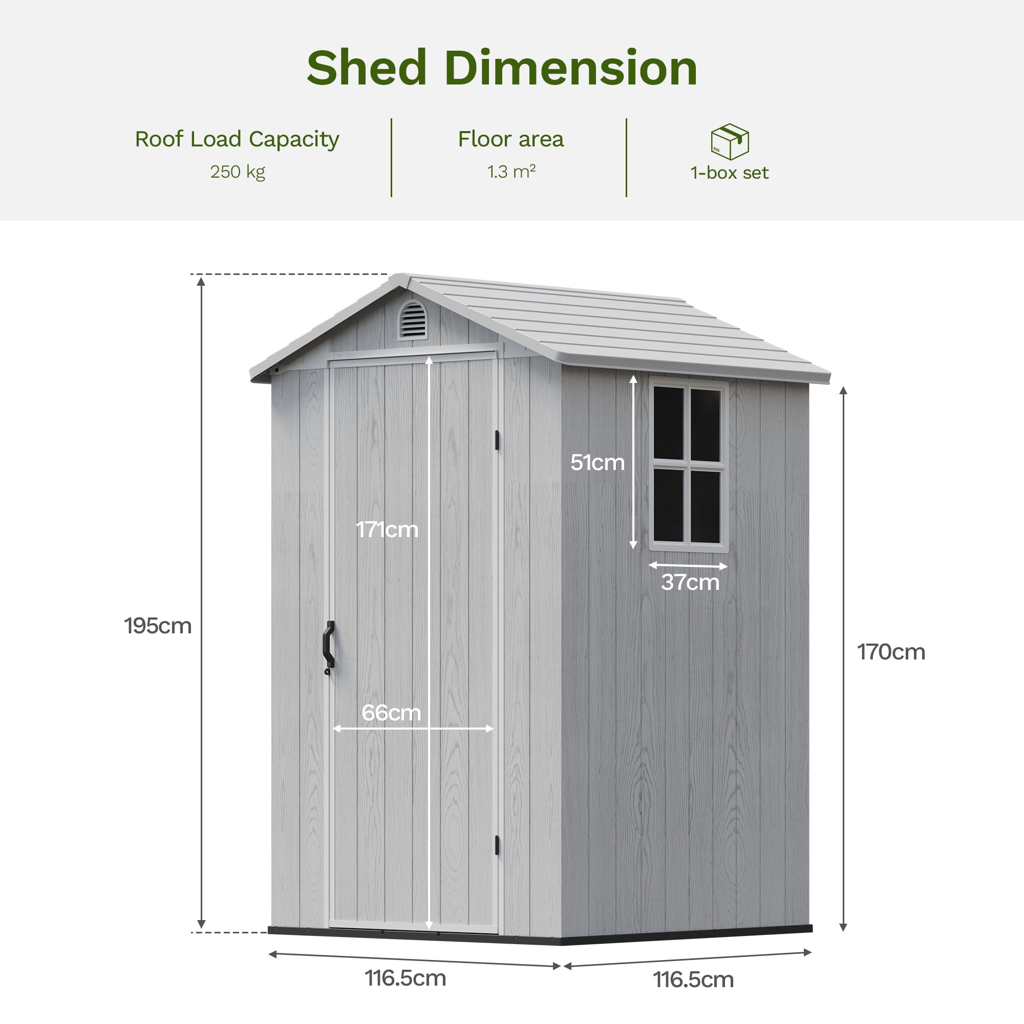 Patiowell 4x4 Plastic Storage Garden Shed with Floor & Window, Light Grey