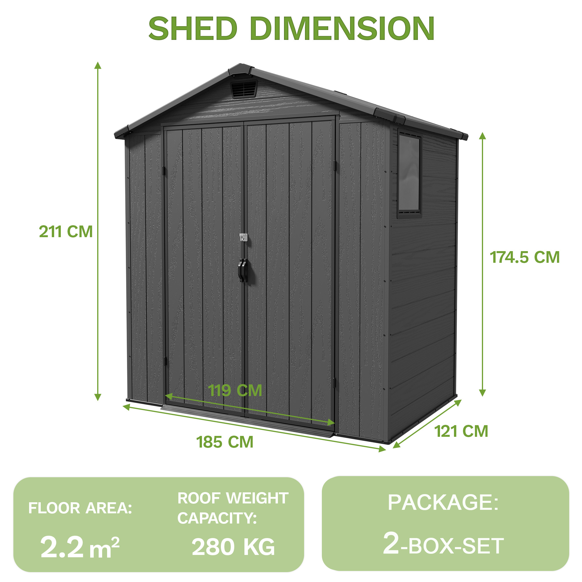 Patiowell 6x4 Plastic Storage Garden Shed with Floor & Vent, Dark Gray