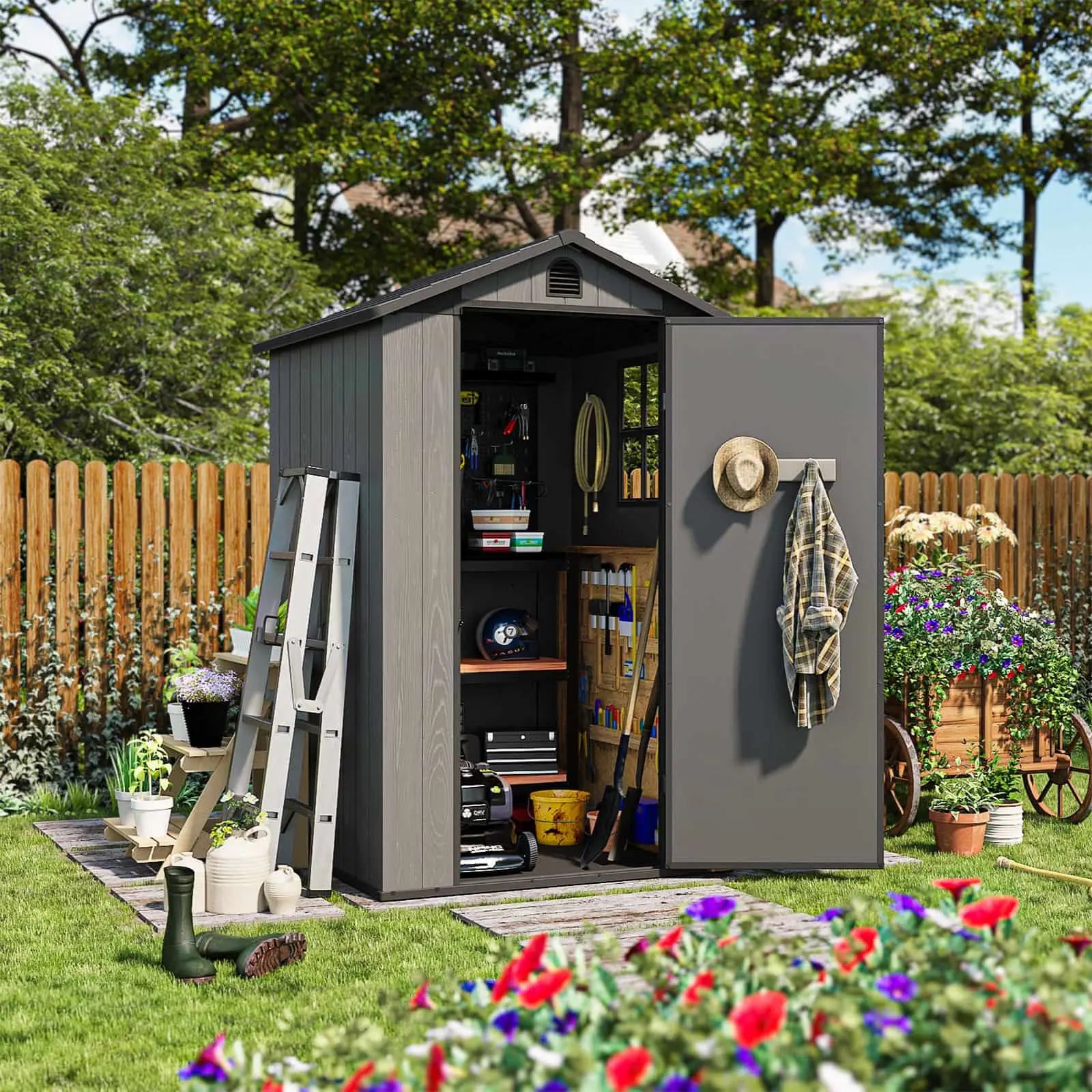 Patiowell 4x4 Plastic Storage Shed Pro-3 color:cool gray