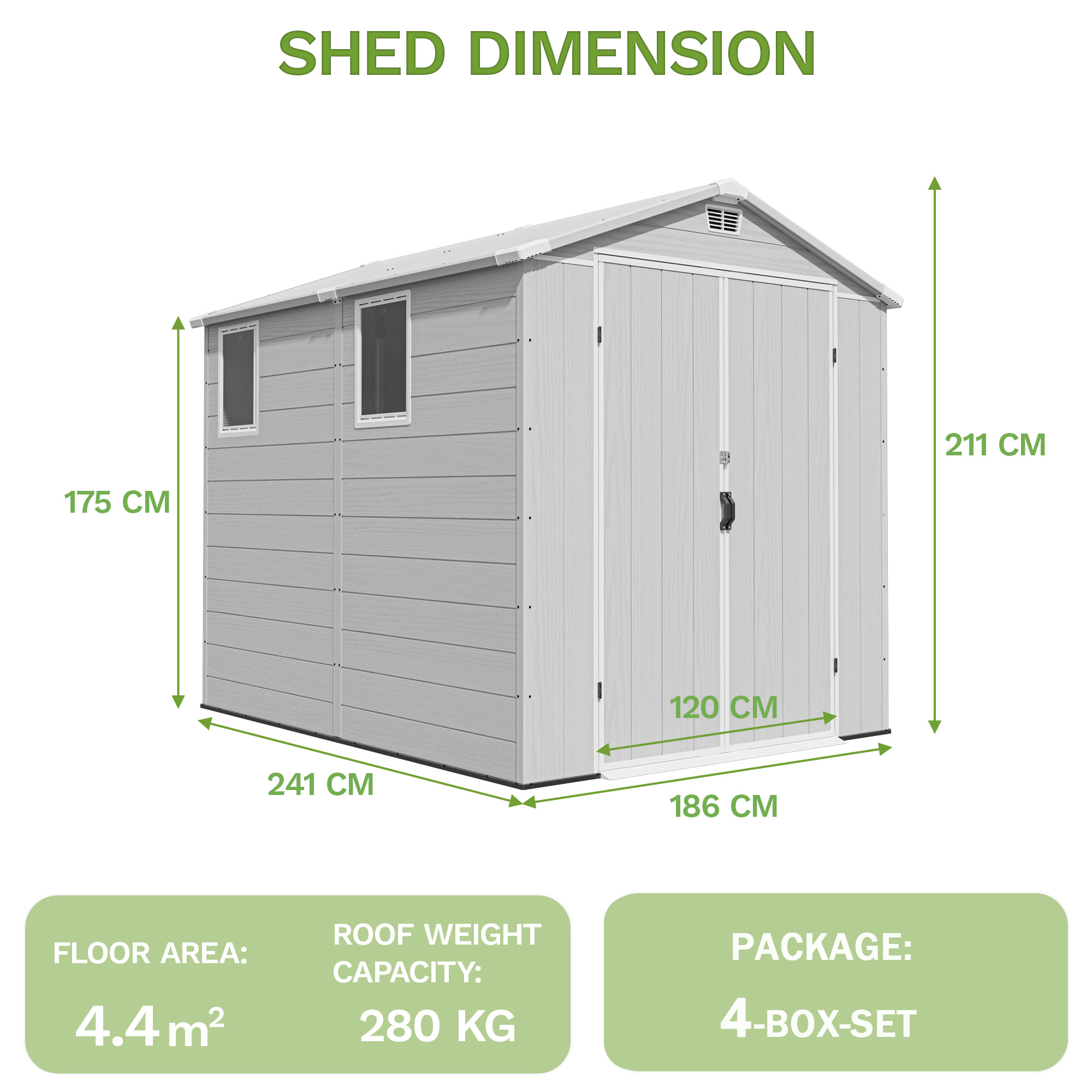 Patiowell 6x8 ft Plastic Storage Garden Shed with Floor & Vent, Grey
