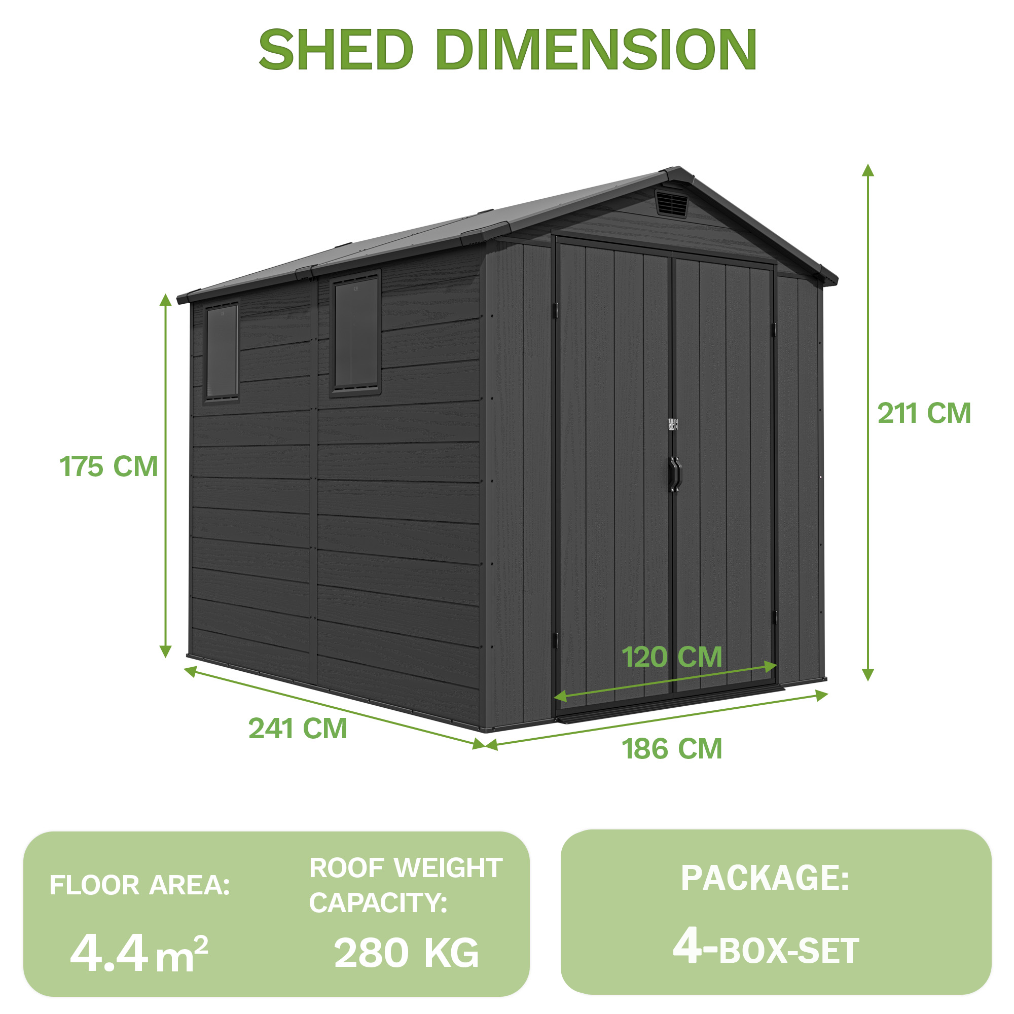 Patiowell 6x8 ft Plastic Storage Garden Shed with Floor & Vent, Dark Grey