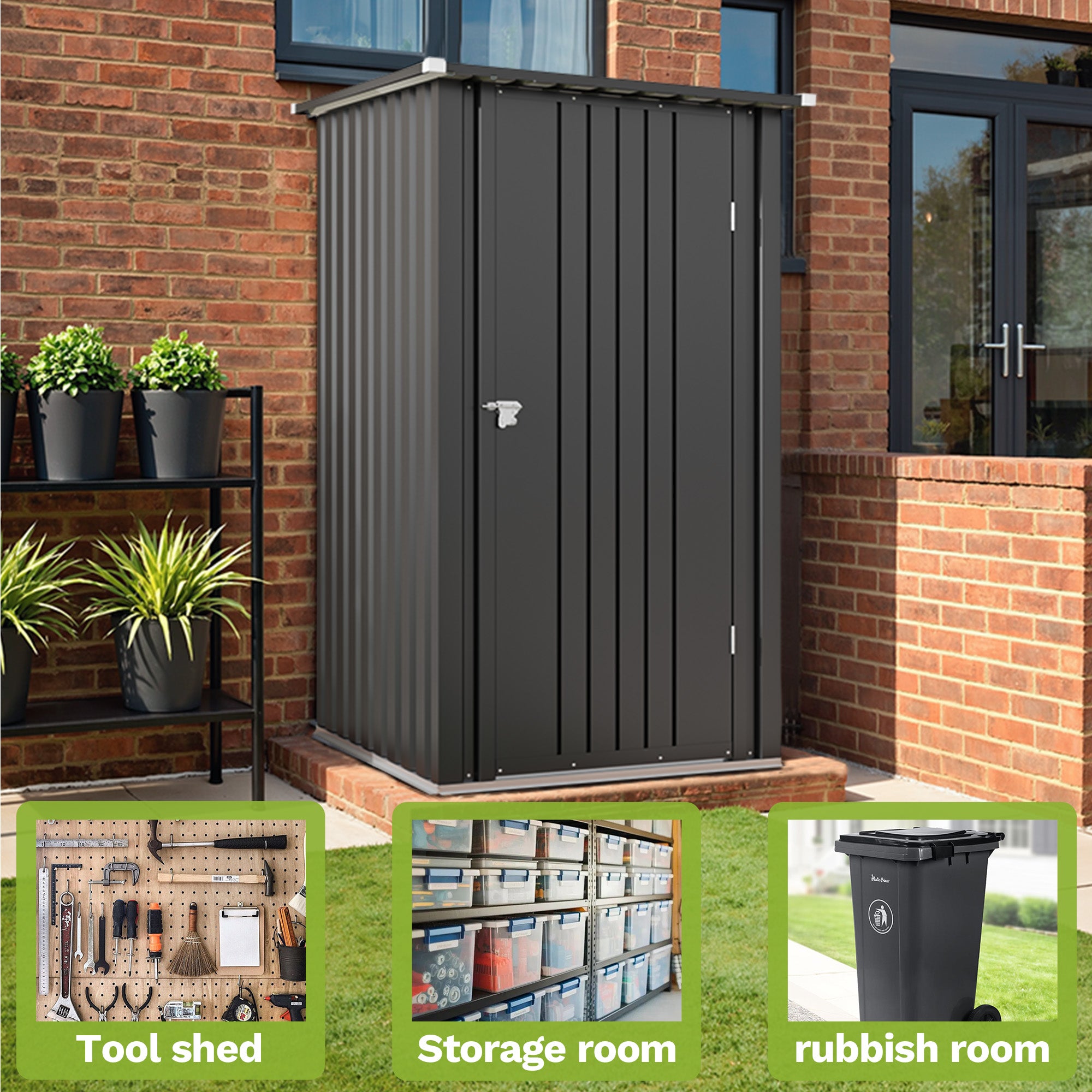 Patiowell 3x3 ft Metal Garden Storage Shed with Slop Roof, Black