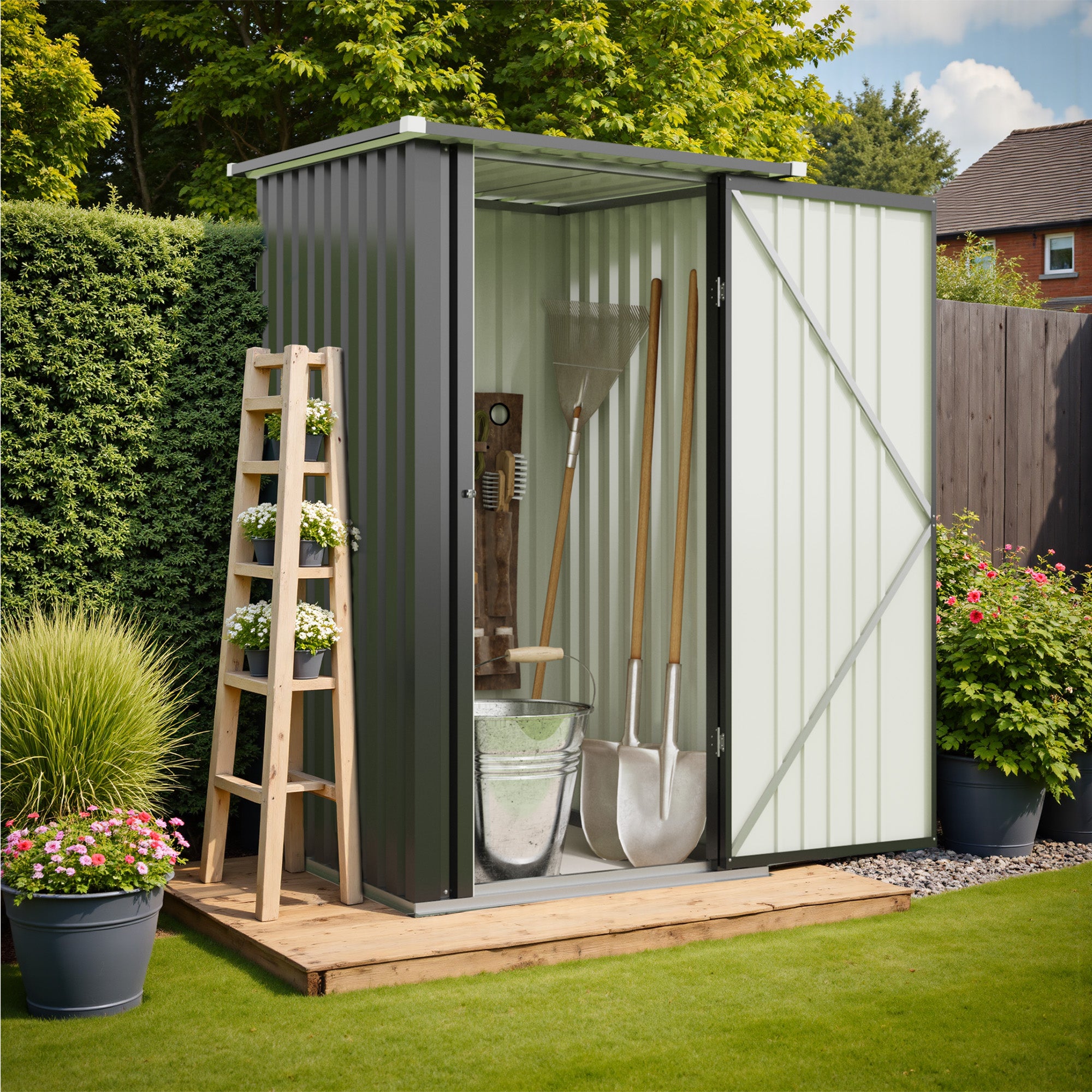 Patiowell 3x3 ft Metal Garden Storage Shed with Slop Roof, Black