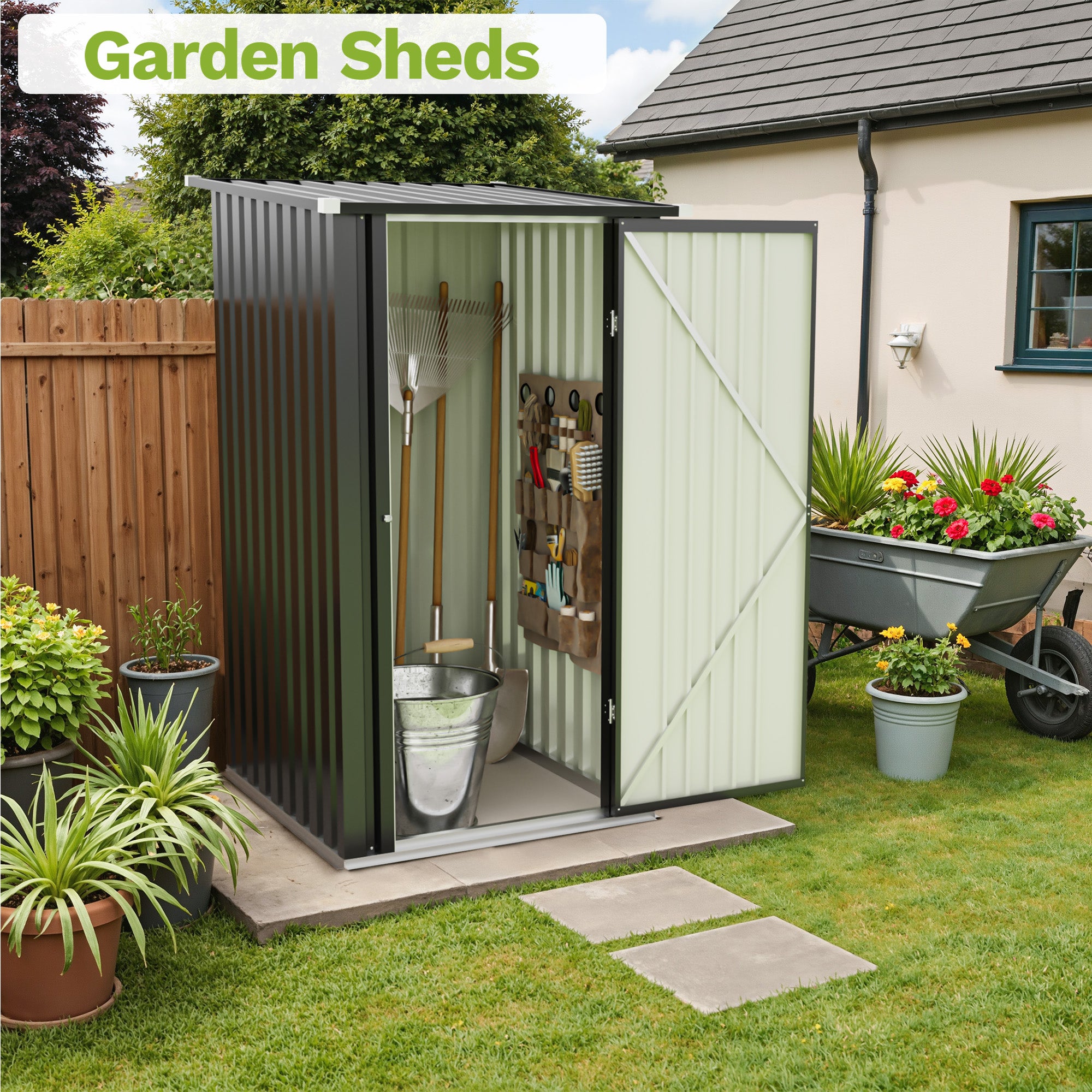 Patiowell 3x3 ft Metal Garden Storage Shed with Slop Roof, Black