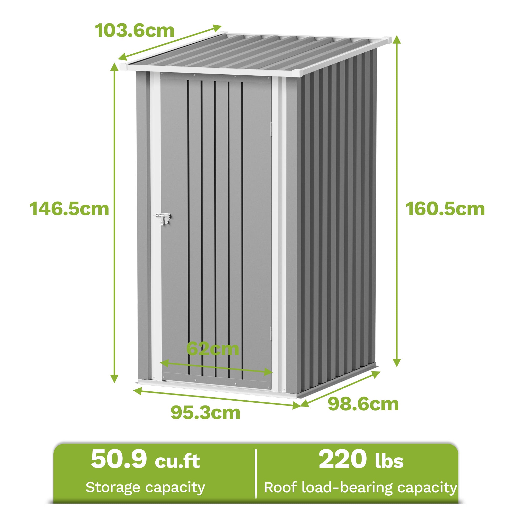 Patiowell 3x3 ft Metal Garden Storage Shed with Slop Roof, Grey White