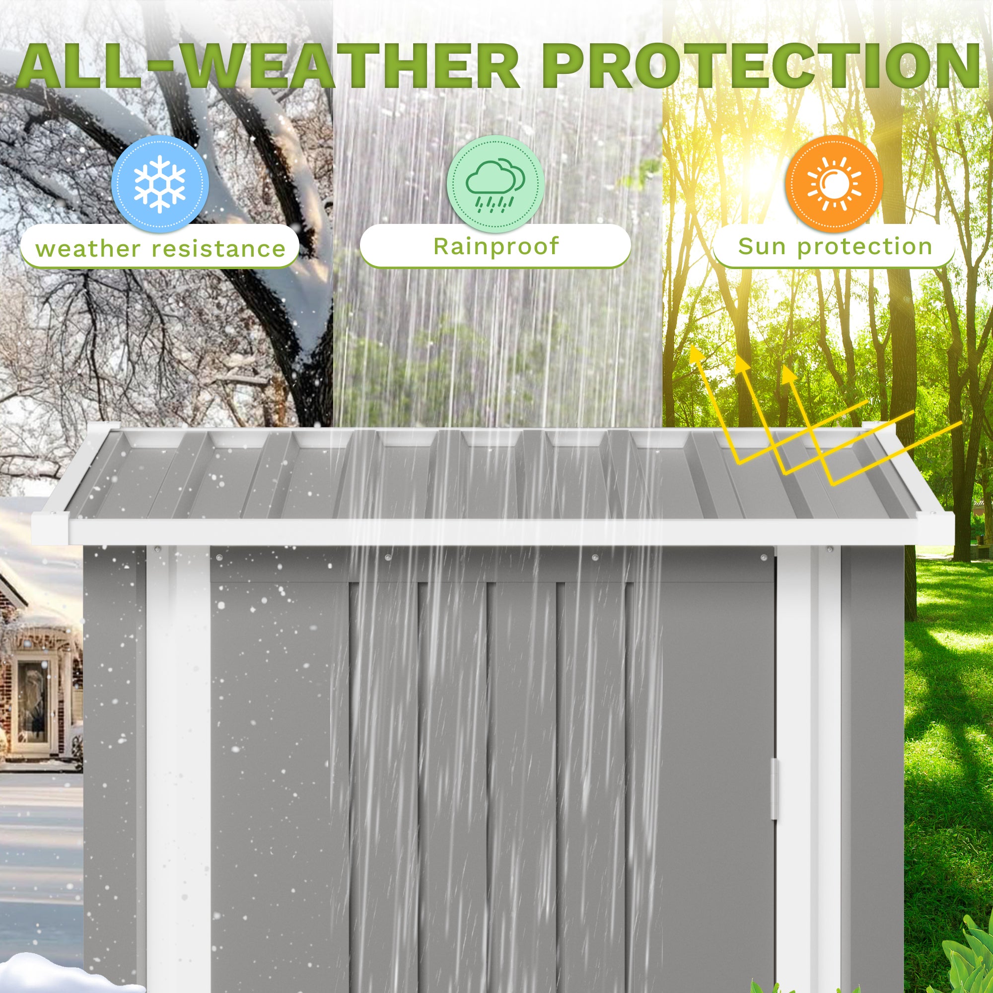 Patiowell 3x3 ft Metal Garden Storage Shed with Slop Roof, Grey White