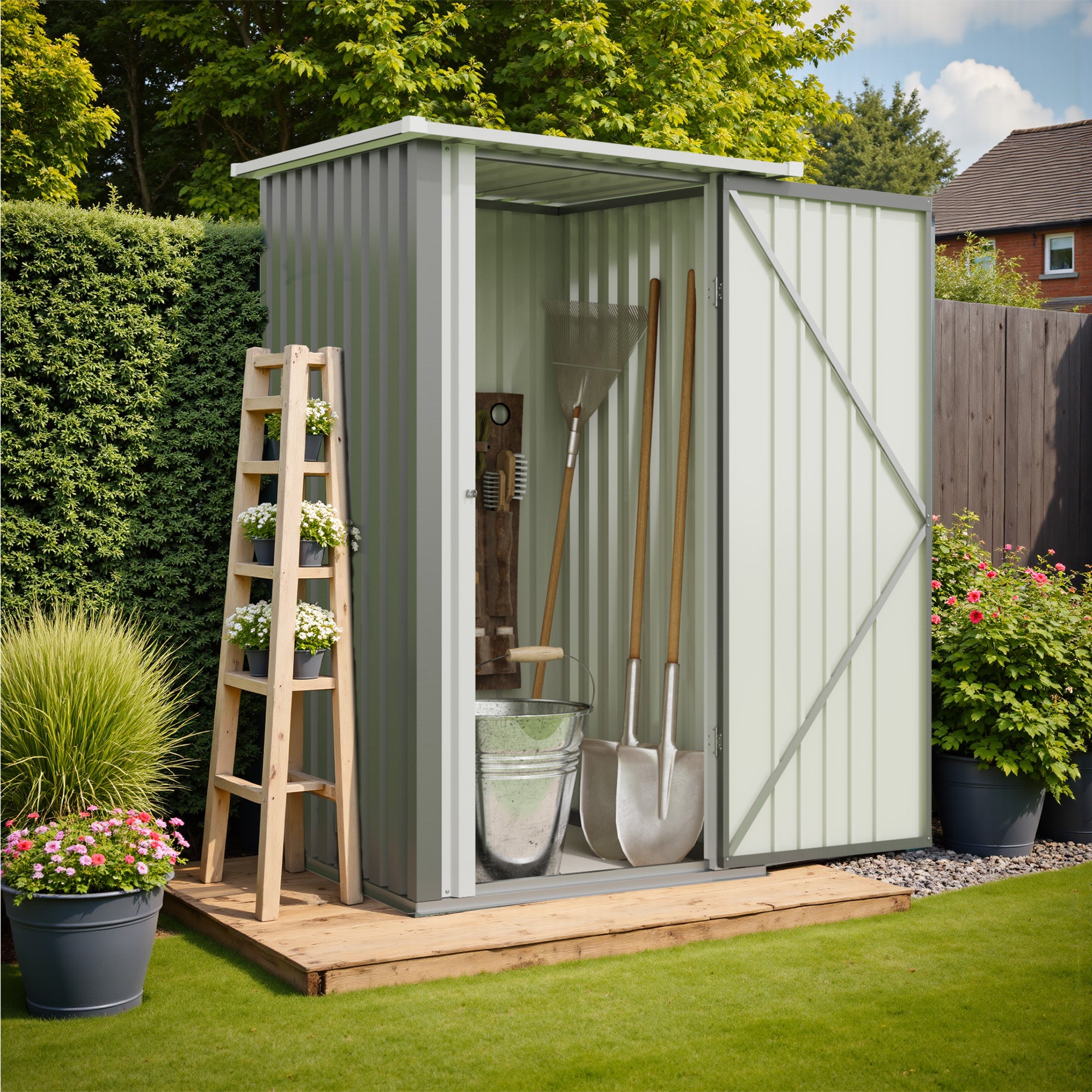 Patiowell 3x3 ft Metal Garden Storage Shed with Slop Roof, Grey White