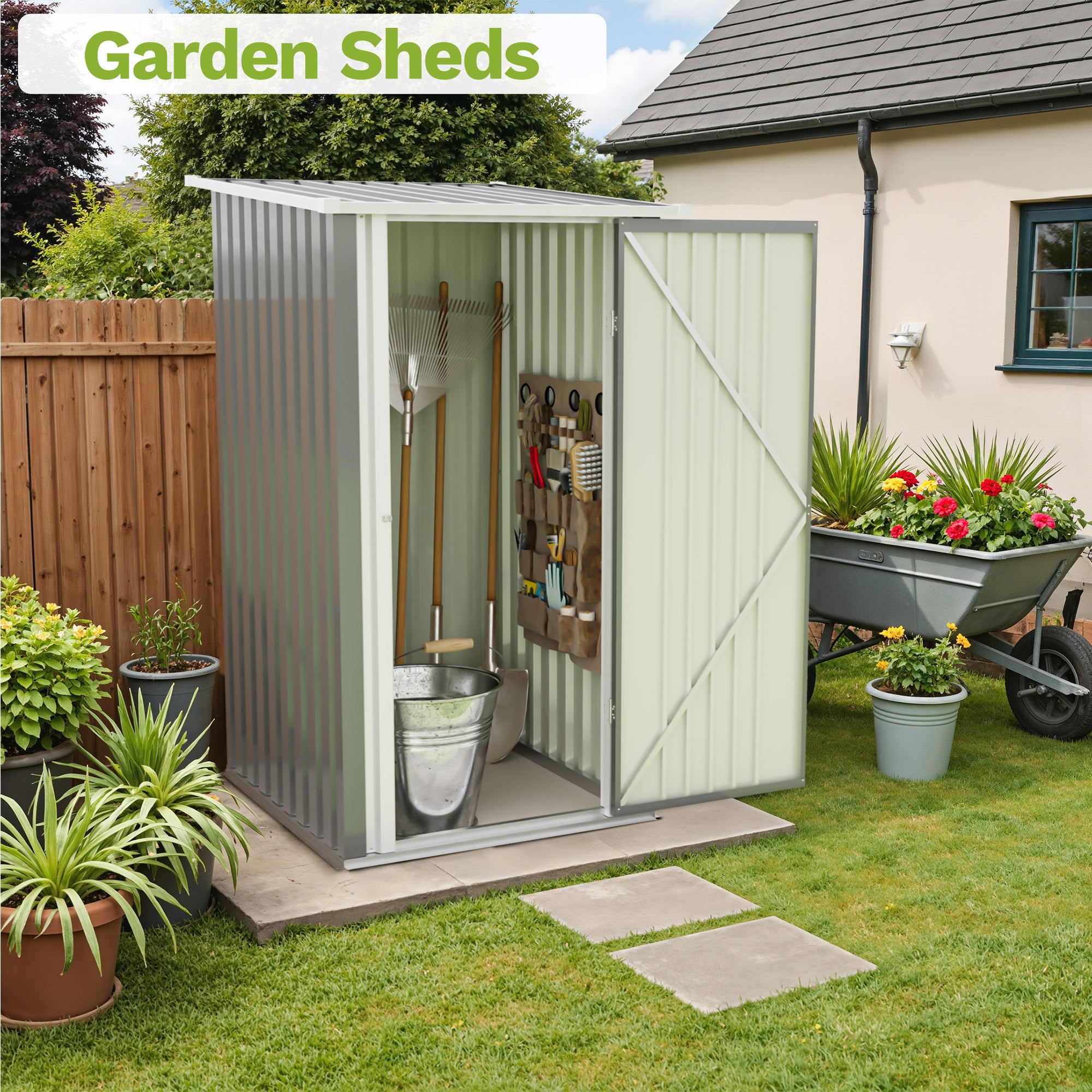 Patiowell 3x3 ft Metal Garden Storage Shed with Slop Roof, Grey White
