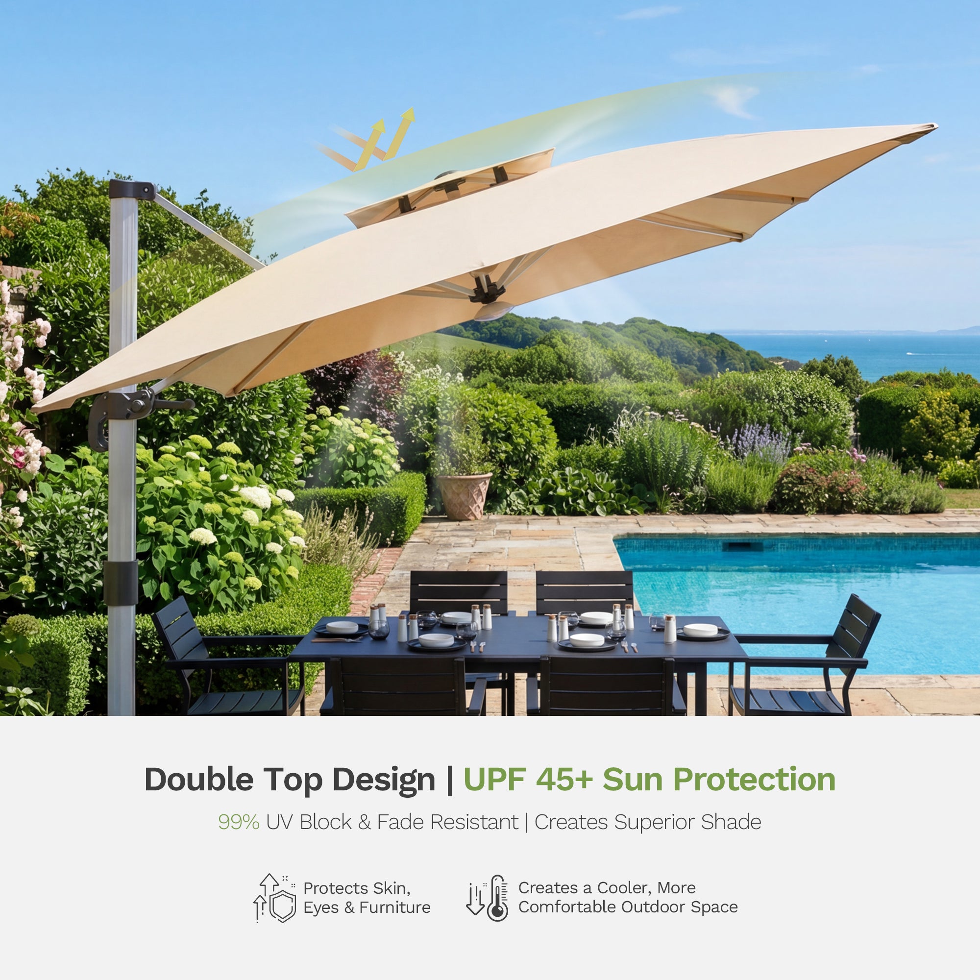 Patiowell 4x3m Cantilever Umbrella with Cover, Crank & Tilt, Beige