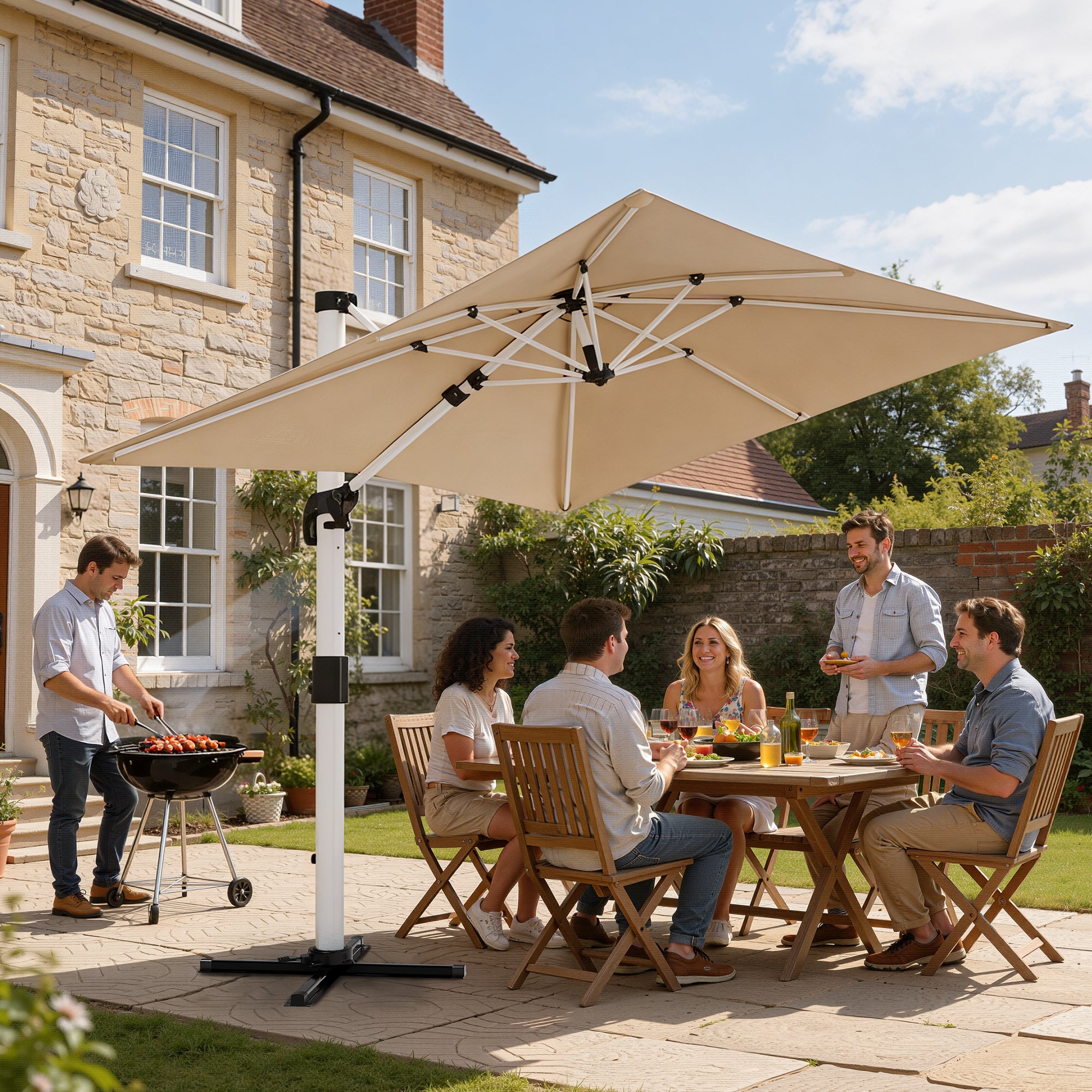 Patiowell 4x3m Cantilever Umbrella with Cover, Tilt & Crank, Beige