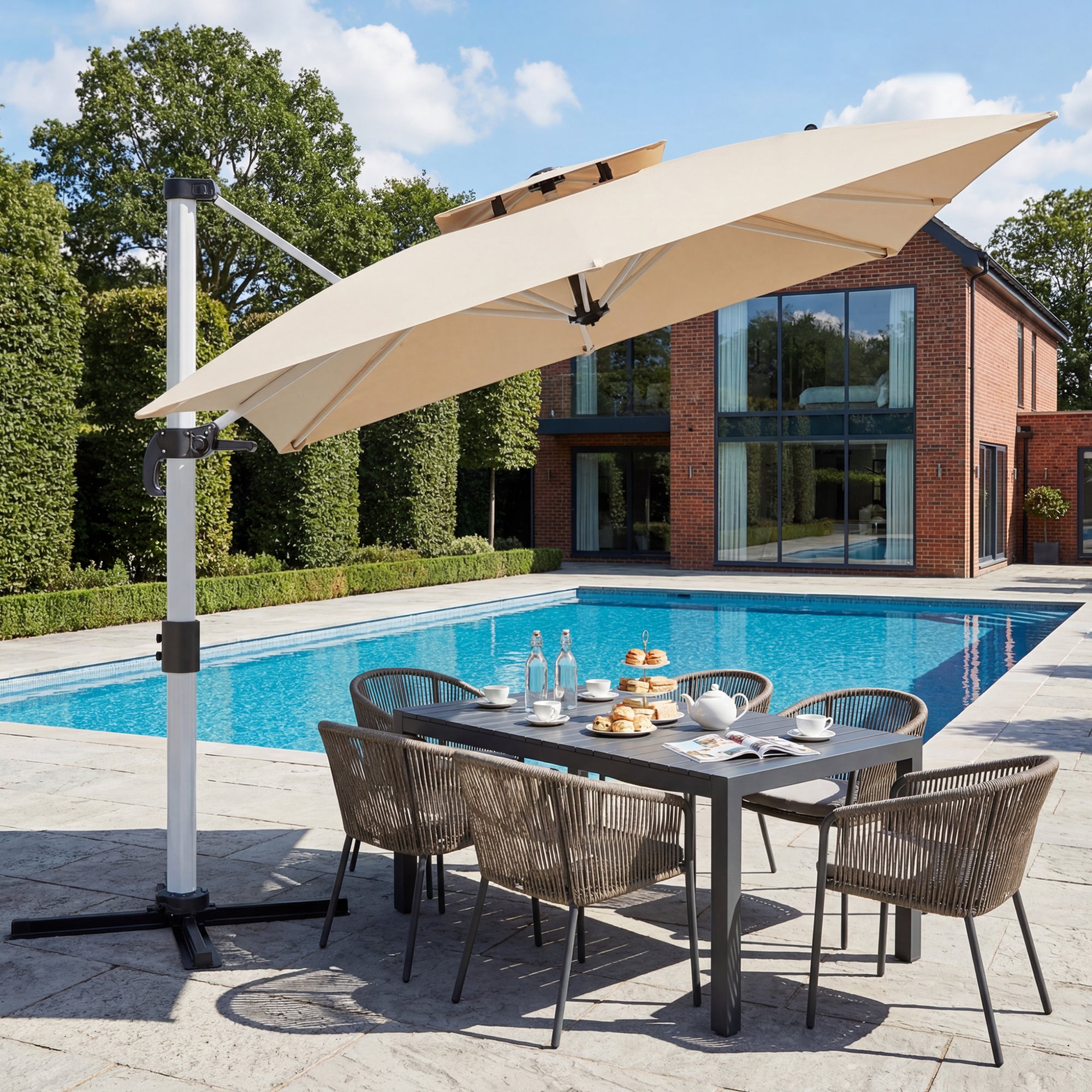 Patiowell 4x3m Cantilever Umbrella with Cover, Crank & Tilt, Beige