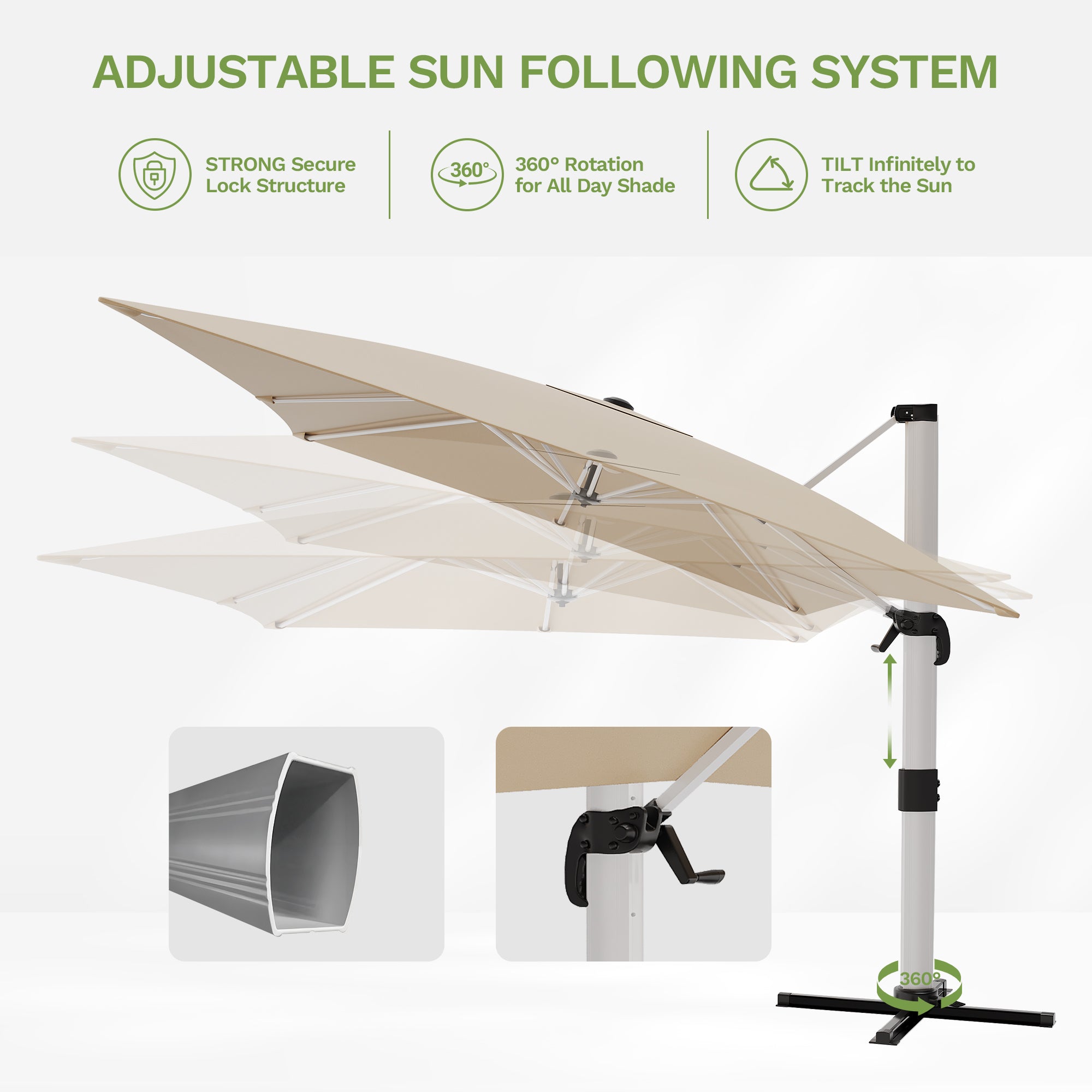 Patiowell 4x3m Cantilever Umbrella with Cover, Tilt & Crank, Beige