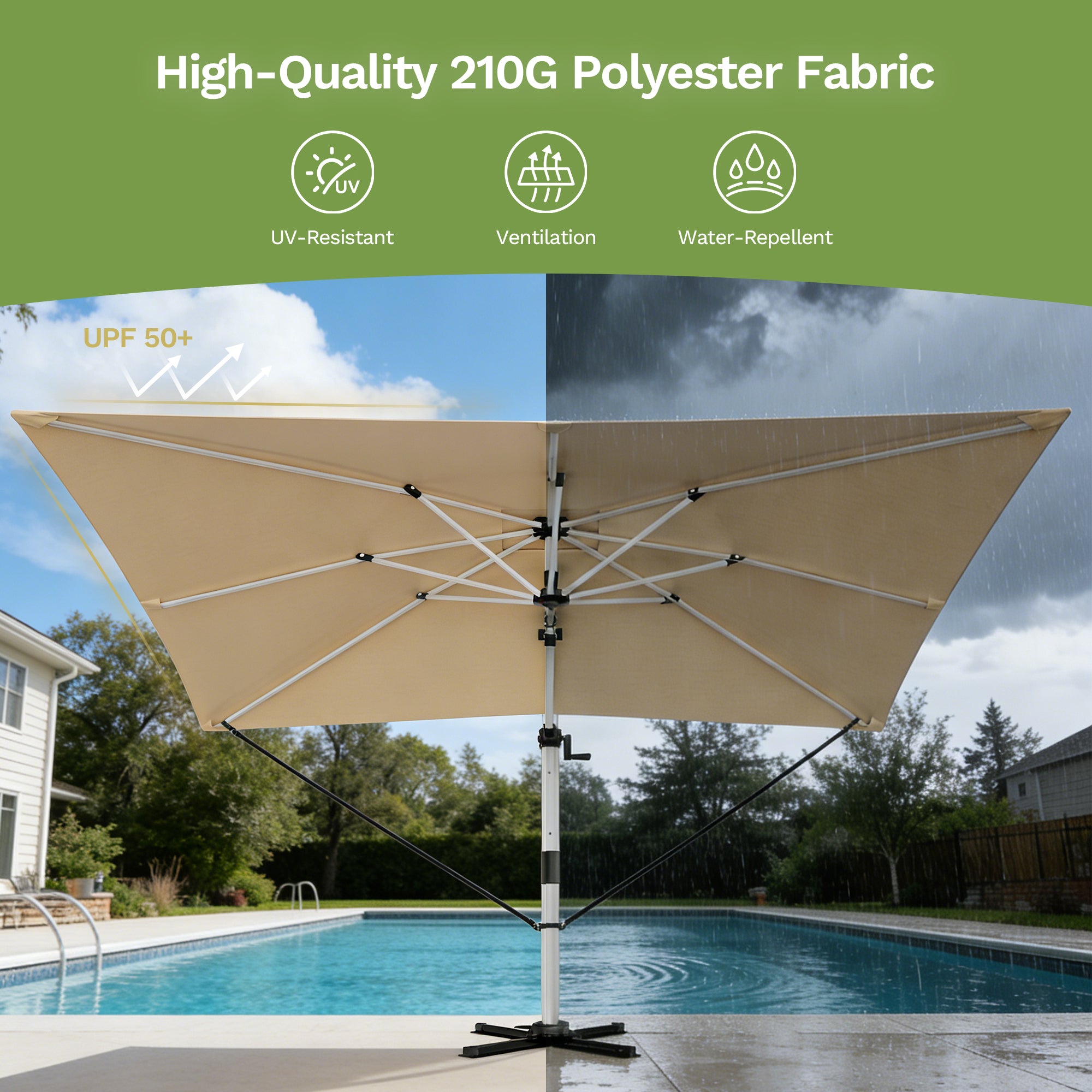 Patiowell 4x3m Cantilever Umbrella with Cover, Tilt & Crank, Beige