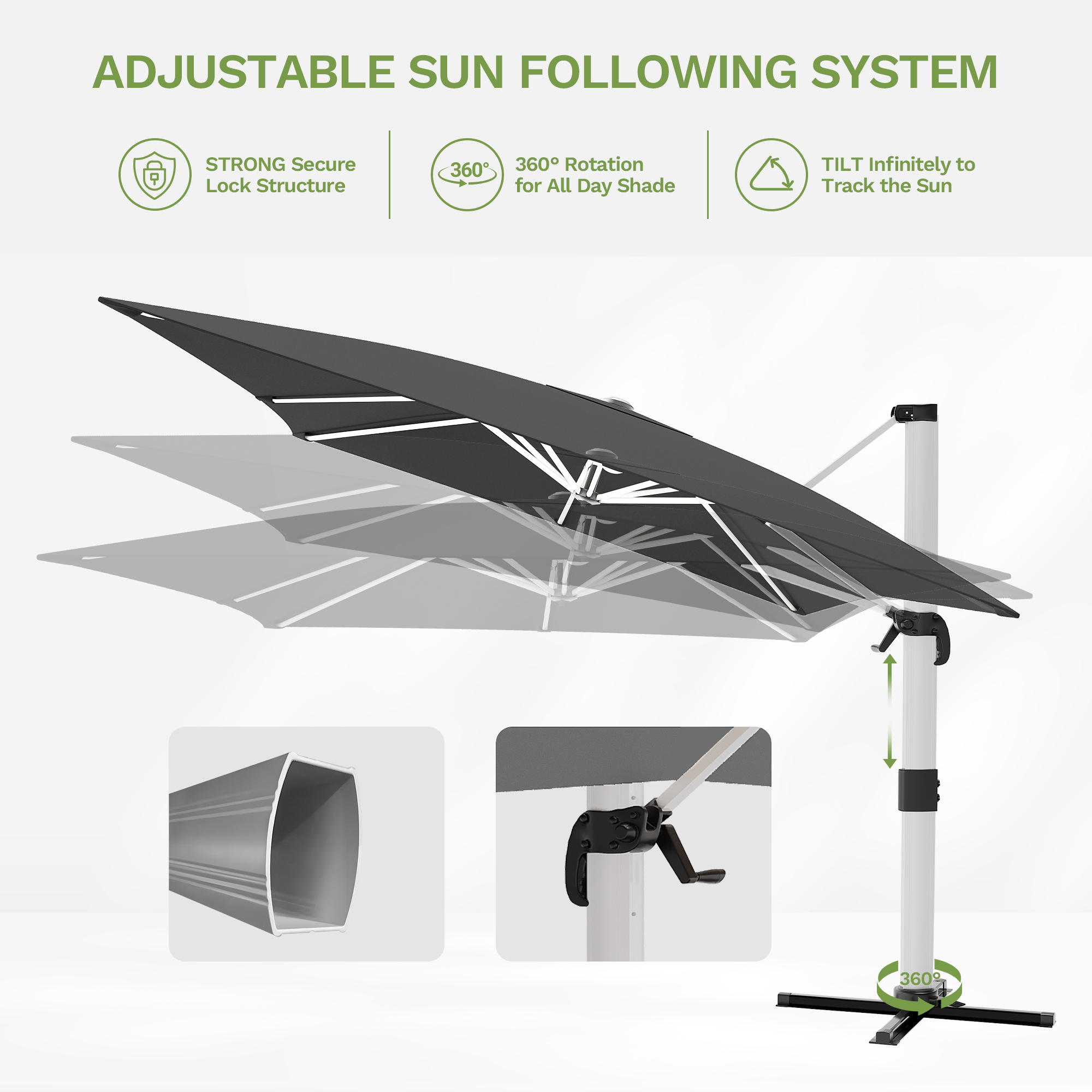 Patiowell 4x3m Cantilever Umbrella with Cover, Tilt & Crank, Dark Grey