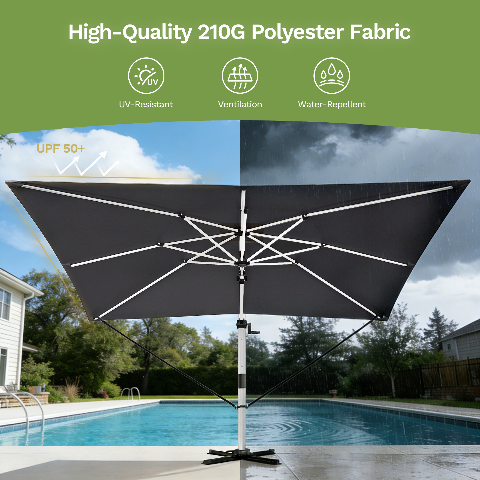Patiowell 4x3m Cantilever Umbrella with Cover, Tilt & Crank, Dark Grey