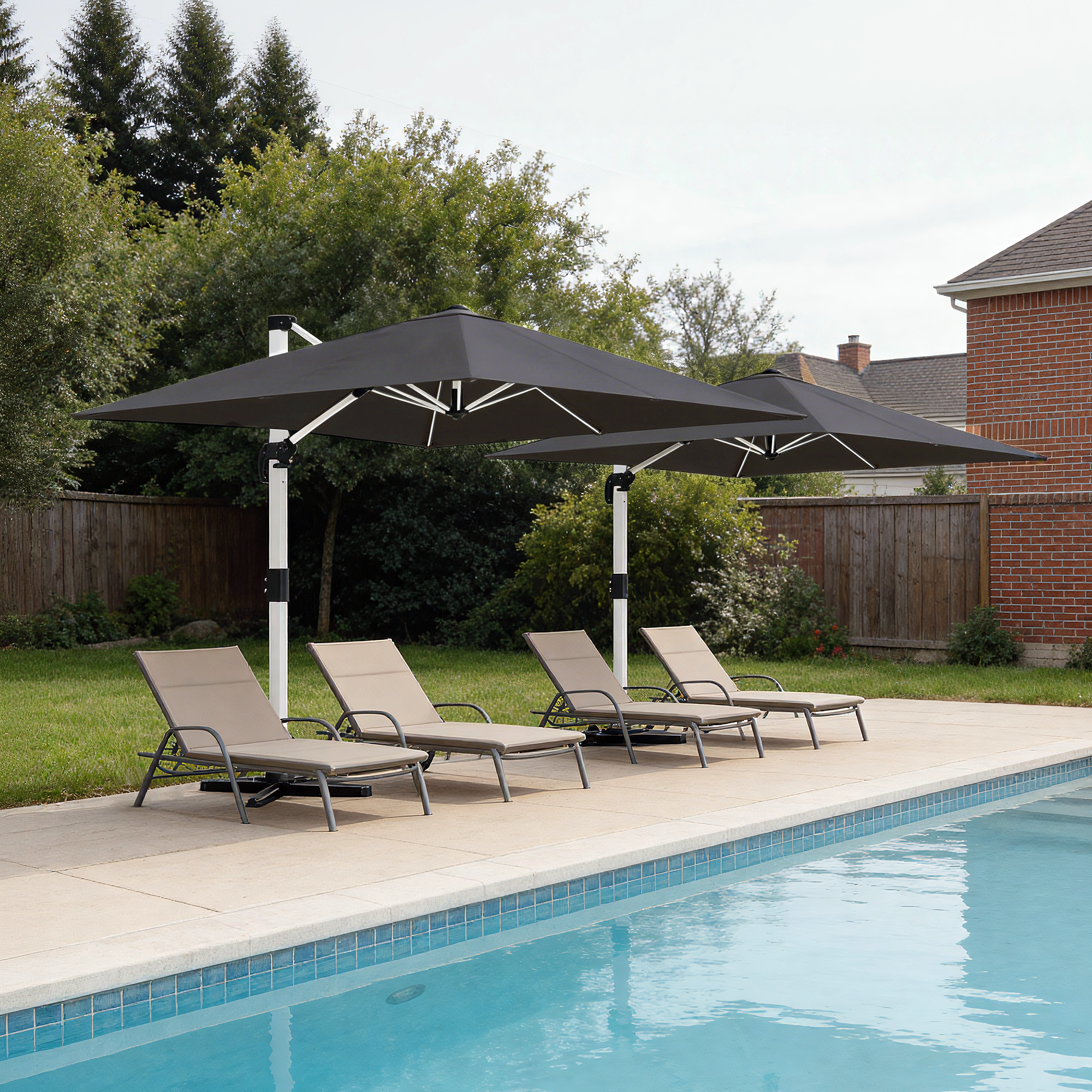 4x3m Cantilever Umbrella Garden Parasol w/ Cover, Tilt & Crank, Dark Grey