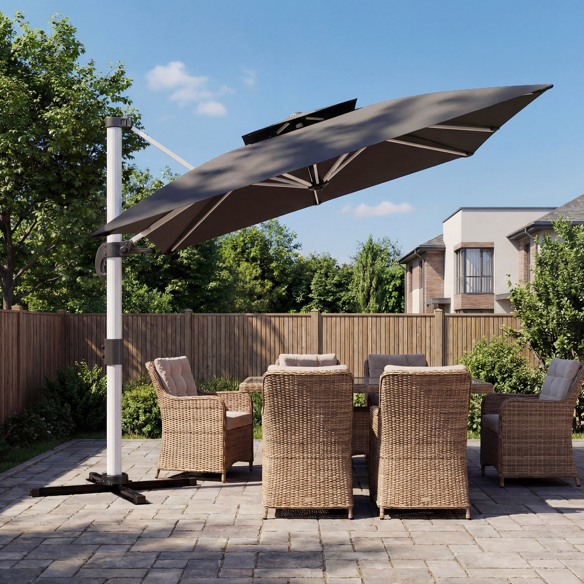 Patiowell 4x3m Cantilever Umbrella with Double-Top & Cover, Dark Grey