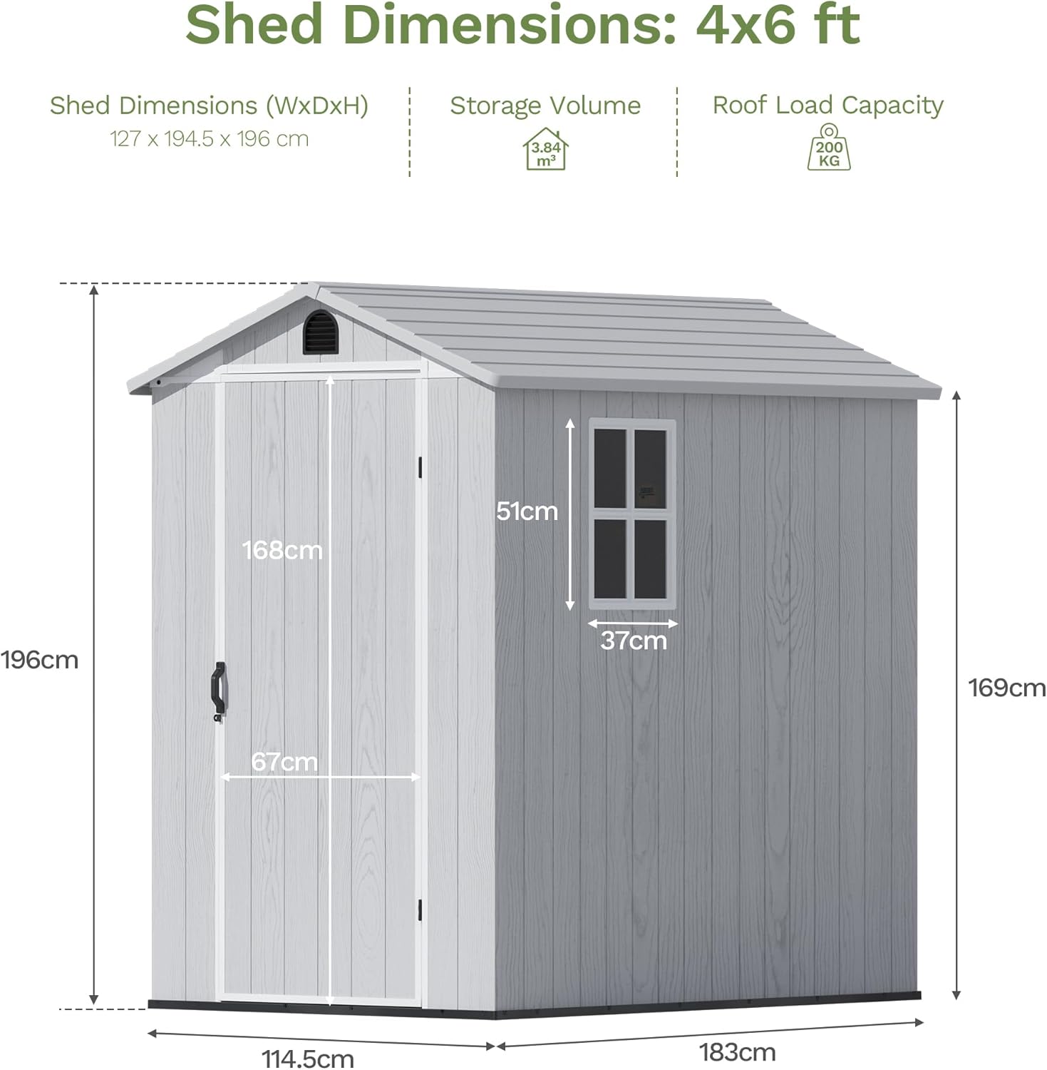 Patiowell 4x6 Plastic Storage Shed with Floor & Window, Light Grey