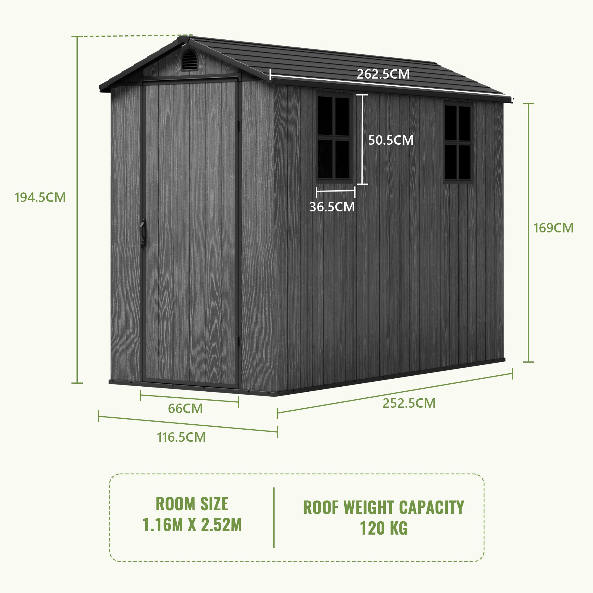 Patiowell 4x8 Plastic Storage Garden Shed with Floor & Vents, Dark Grey
