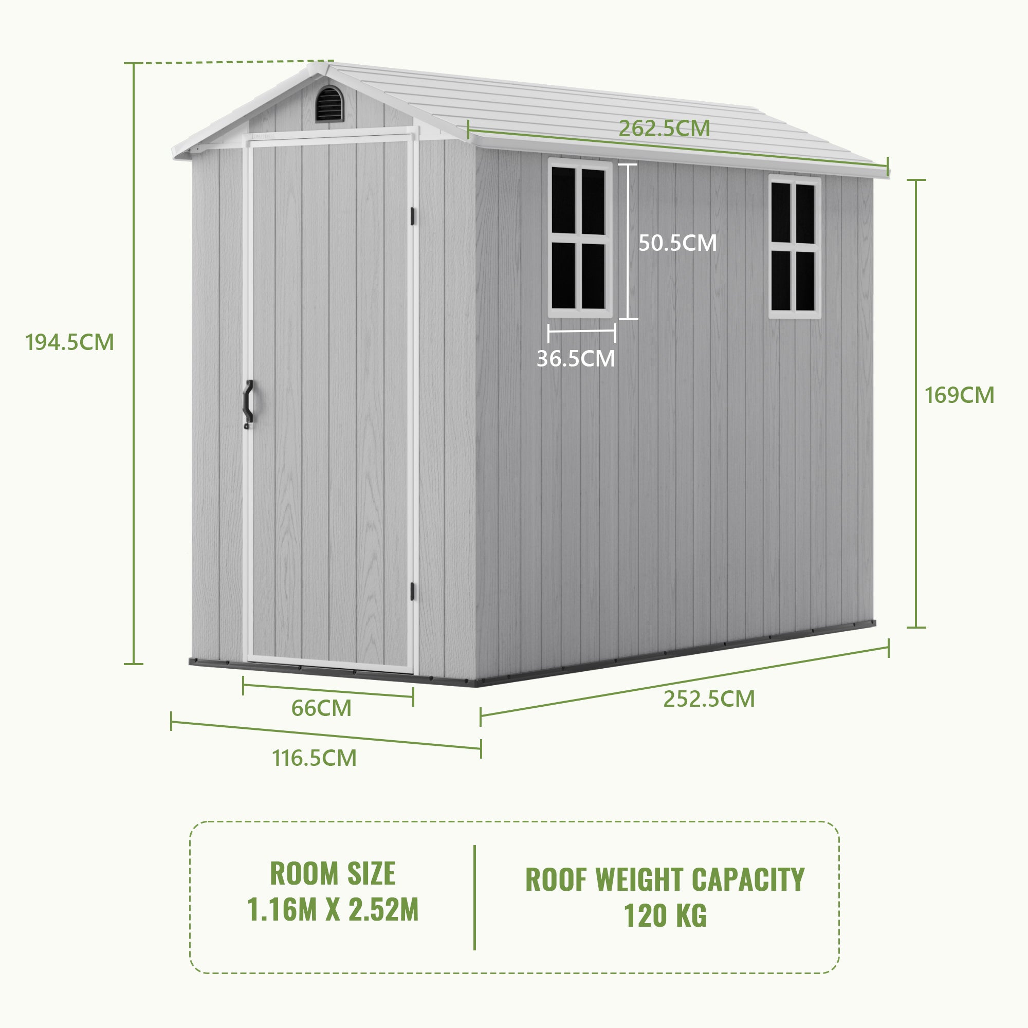 Patiowell 4x8 Plastic Storage Garden Shed with Floor & Vents, Light Grey