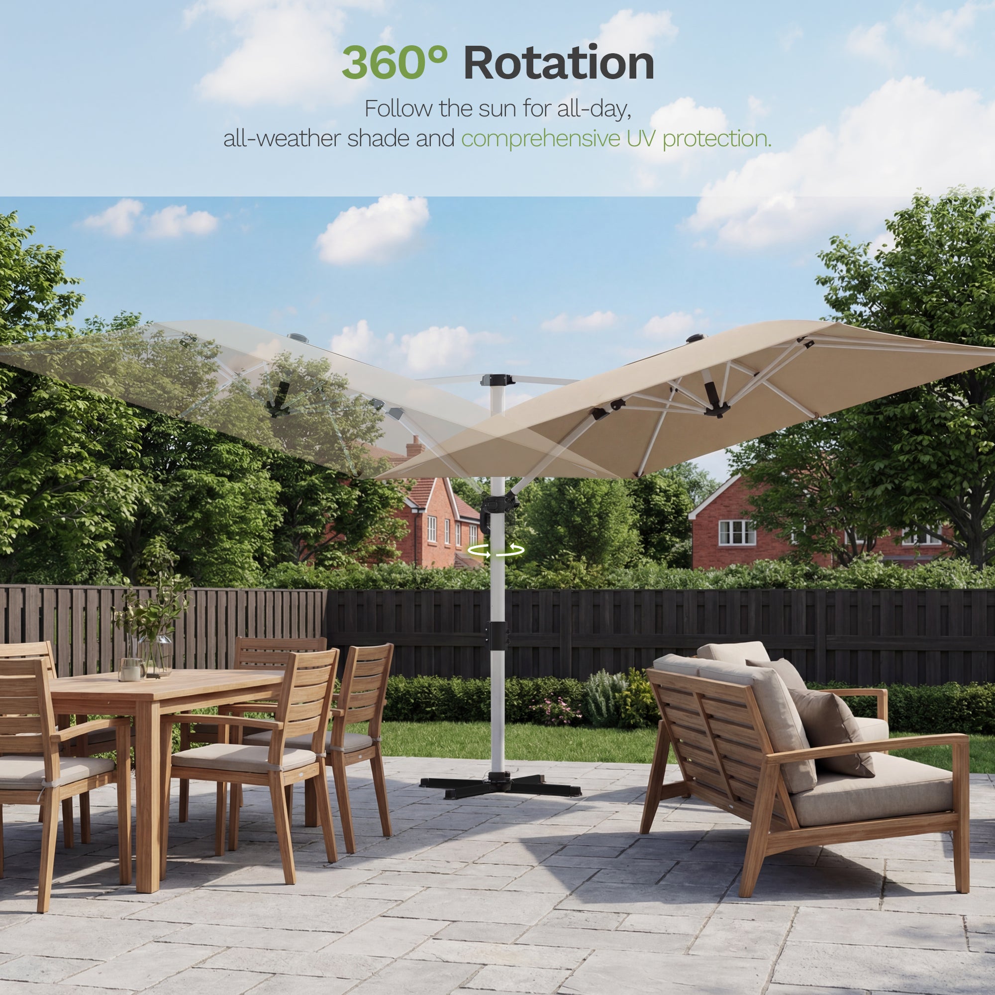 Patiowell 3x3m Cantilever Umbrella with Cover, Tilt & Crank, Beige