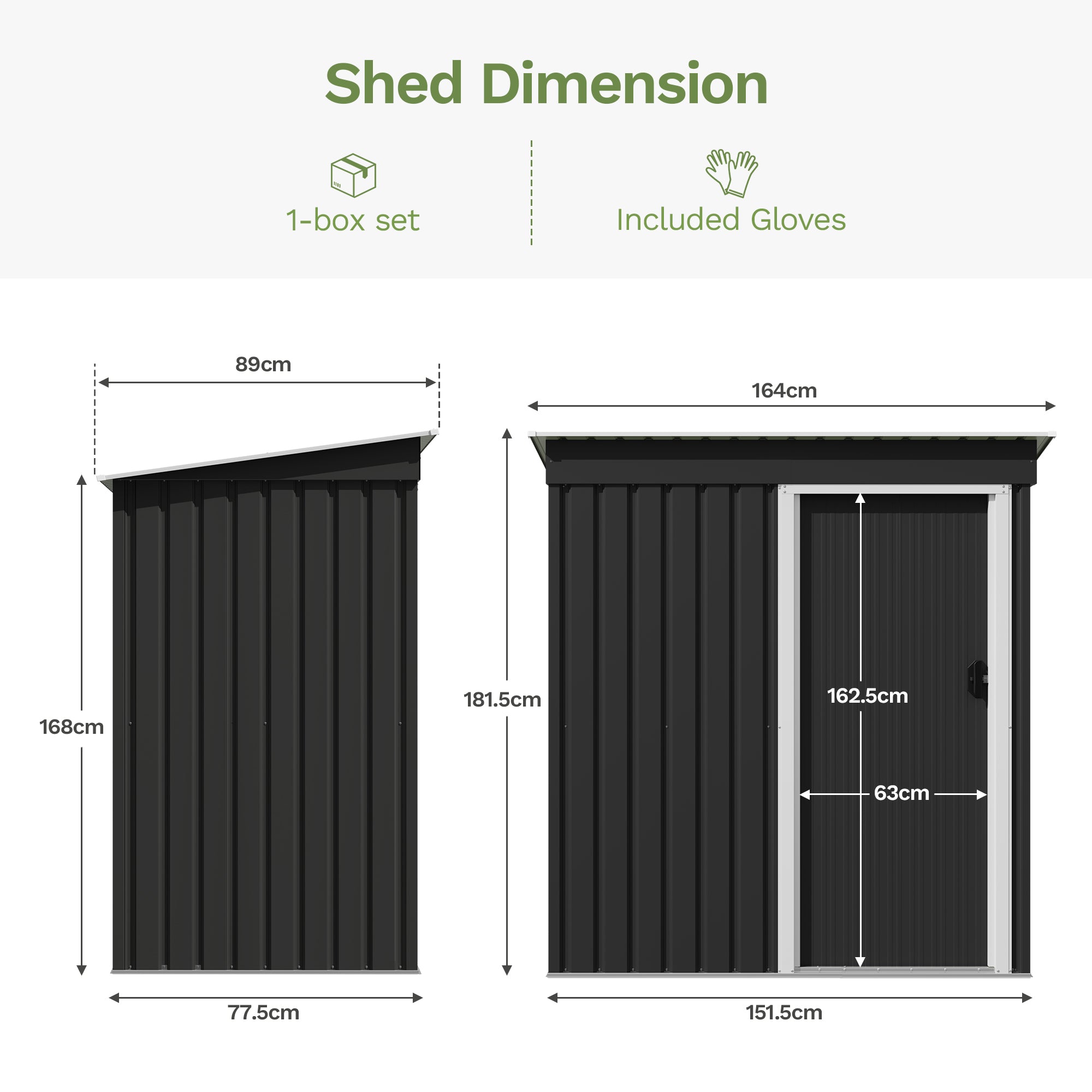 Patiowell 5x3 ft Metal Garden Shed with Single Sliding Door & Slop Roof, Black