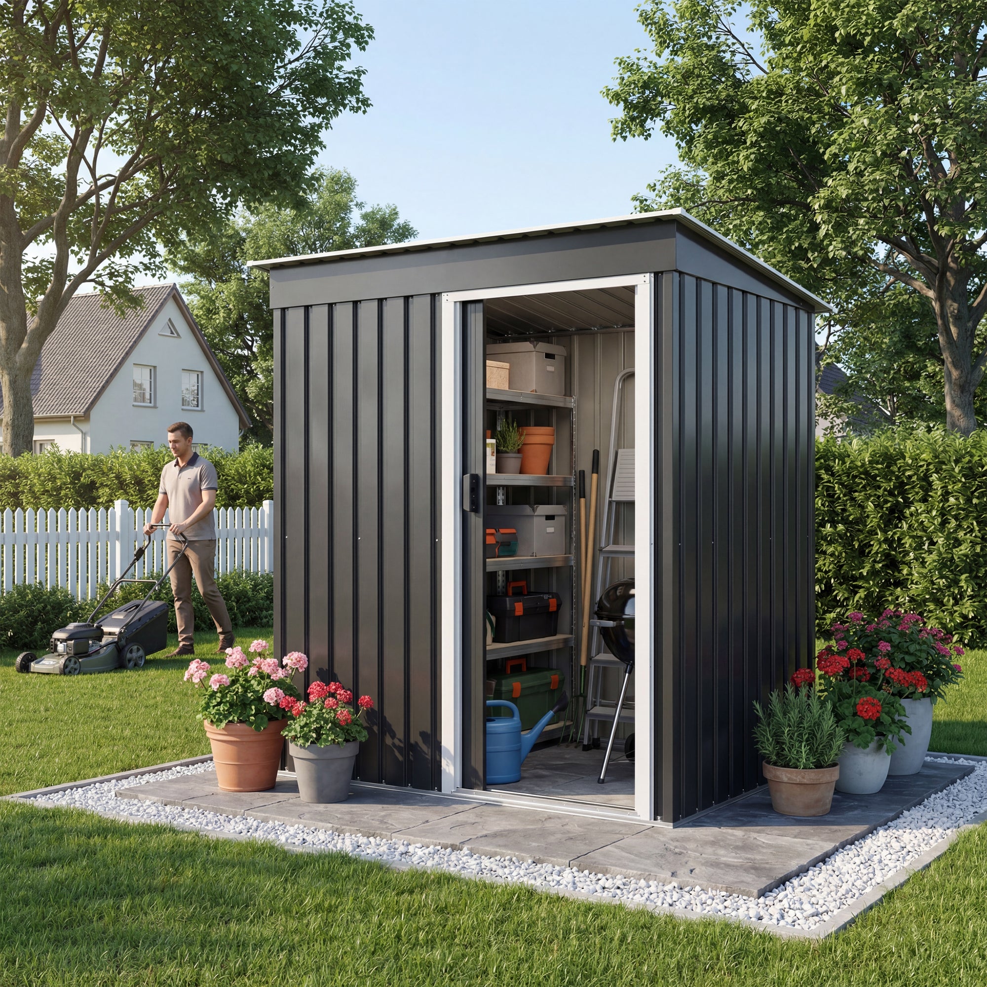 Patiowell 5x3 ft Metal Garden Shed with Single Sliding Door & Slop Roof, Black