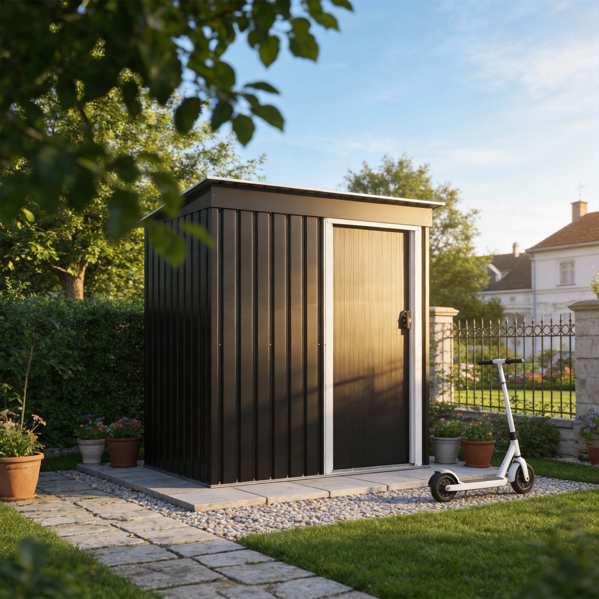 Patiowell 5x3 ft Metal Garden Shed with Single Sliding Door & Slop Roof, Black