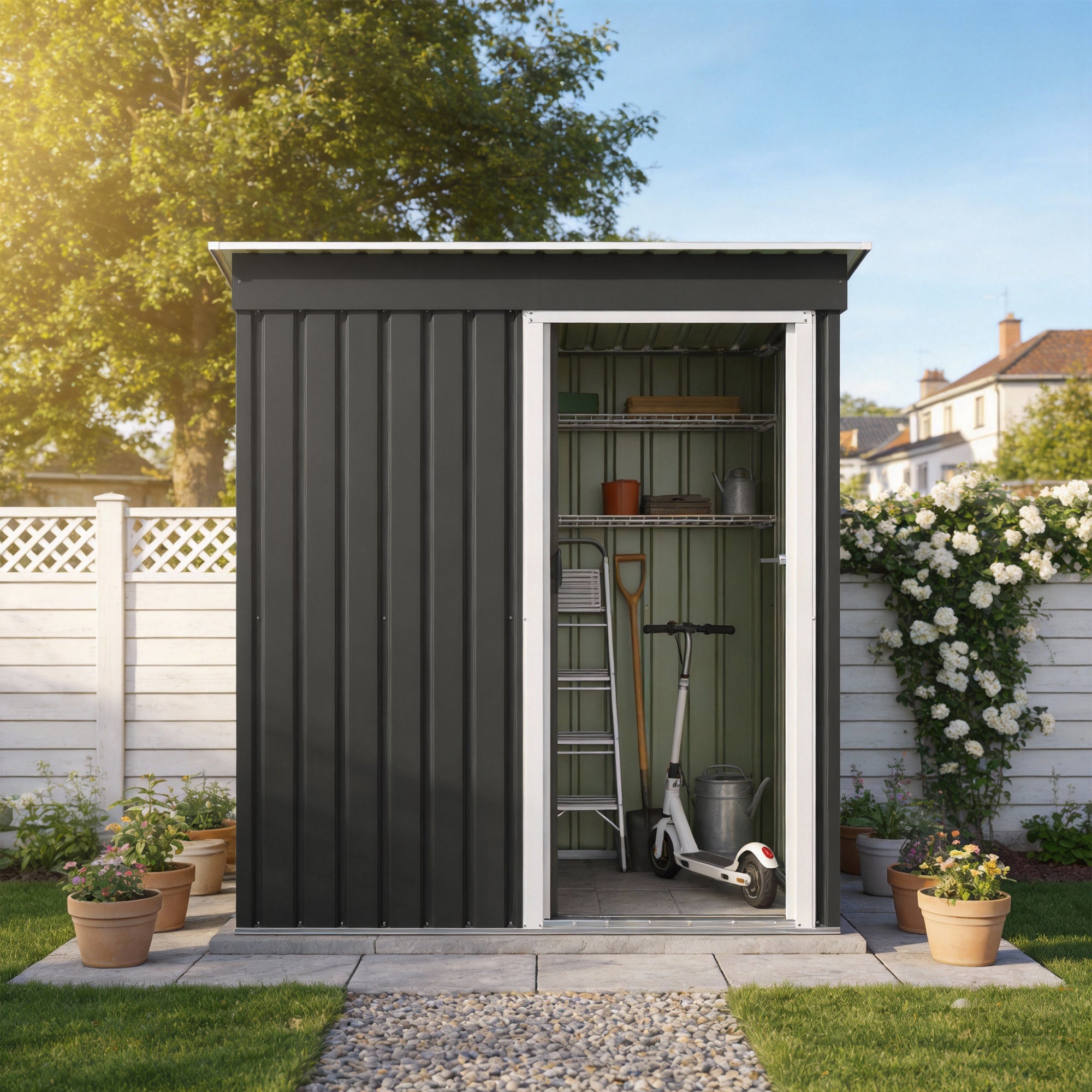 Patiowell 5x3 ft Metal Garden Shed with Single Sliding Door & Slop Roof, Black