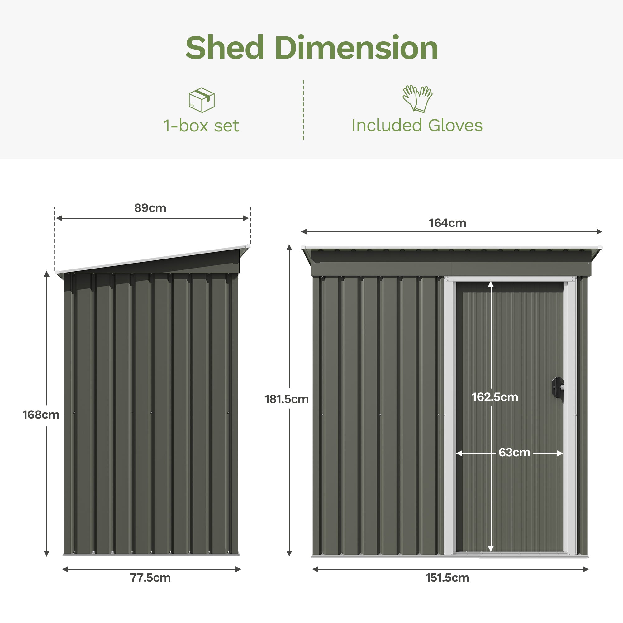 Patiowell 5x3 ft Metal Garden Shed with Single Sliding Door & Slop Roof, Grey