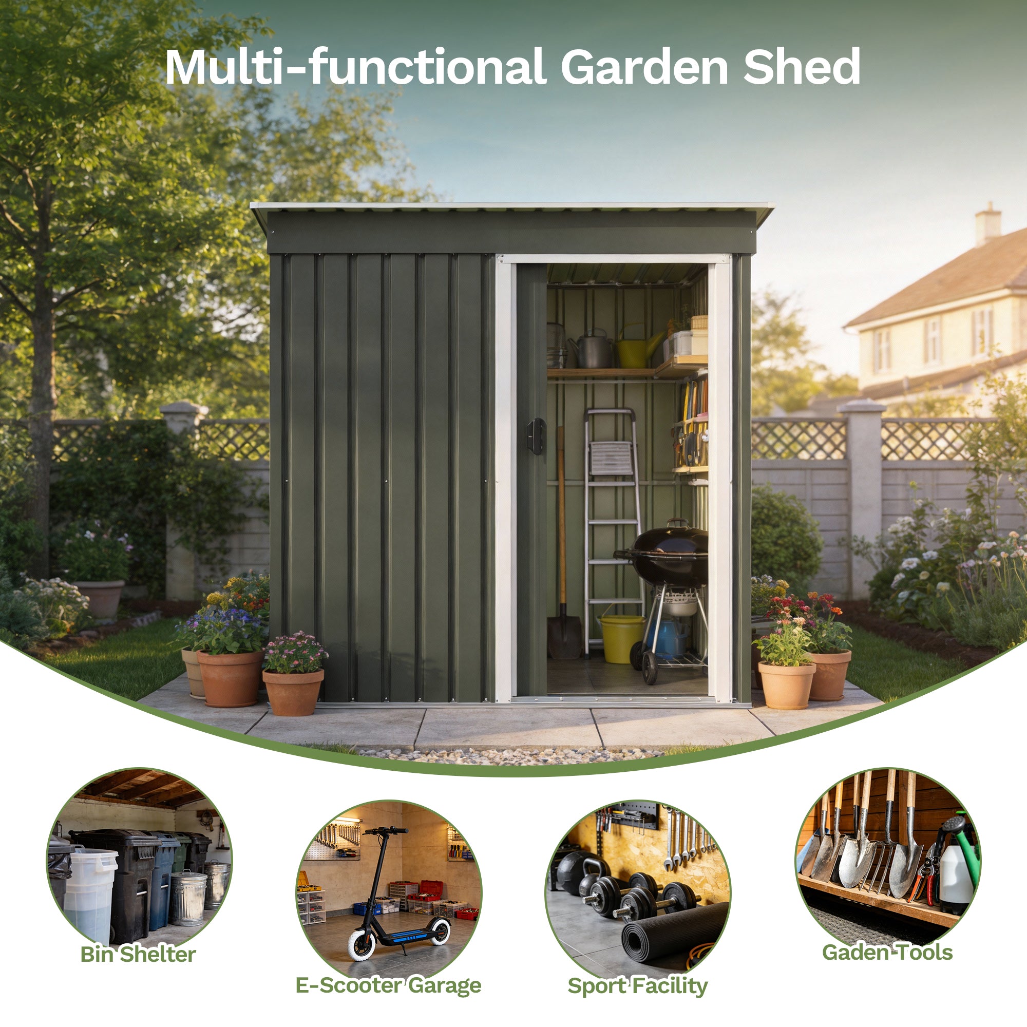 Patiowell 5x3 ft Metal Garden Shed with Single Sliding Door & Slop Roof, Grey