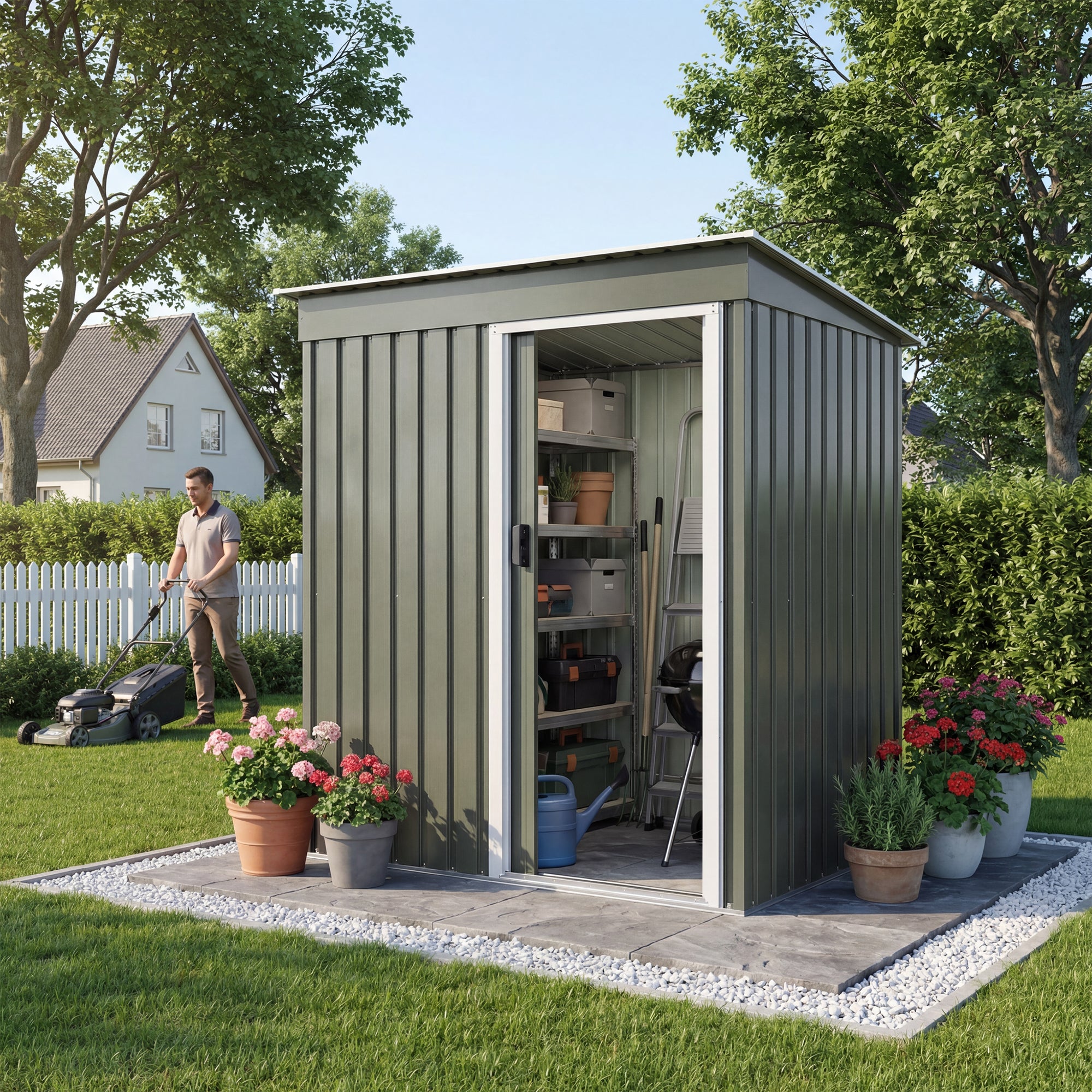 Patiowell 5x3 ft Metal Garden Shed with Single Sliding Door & Slop Roof, Grey