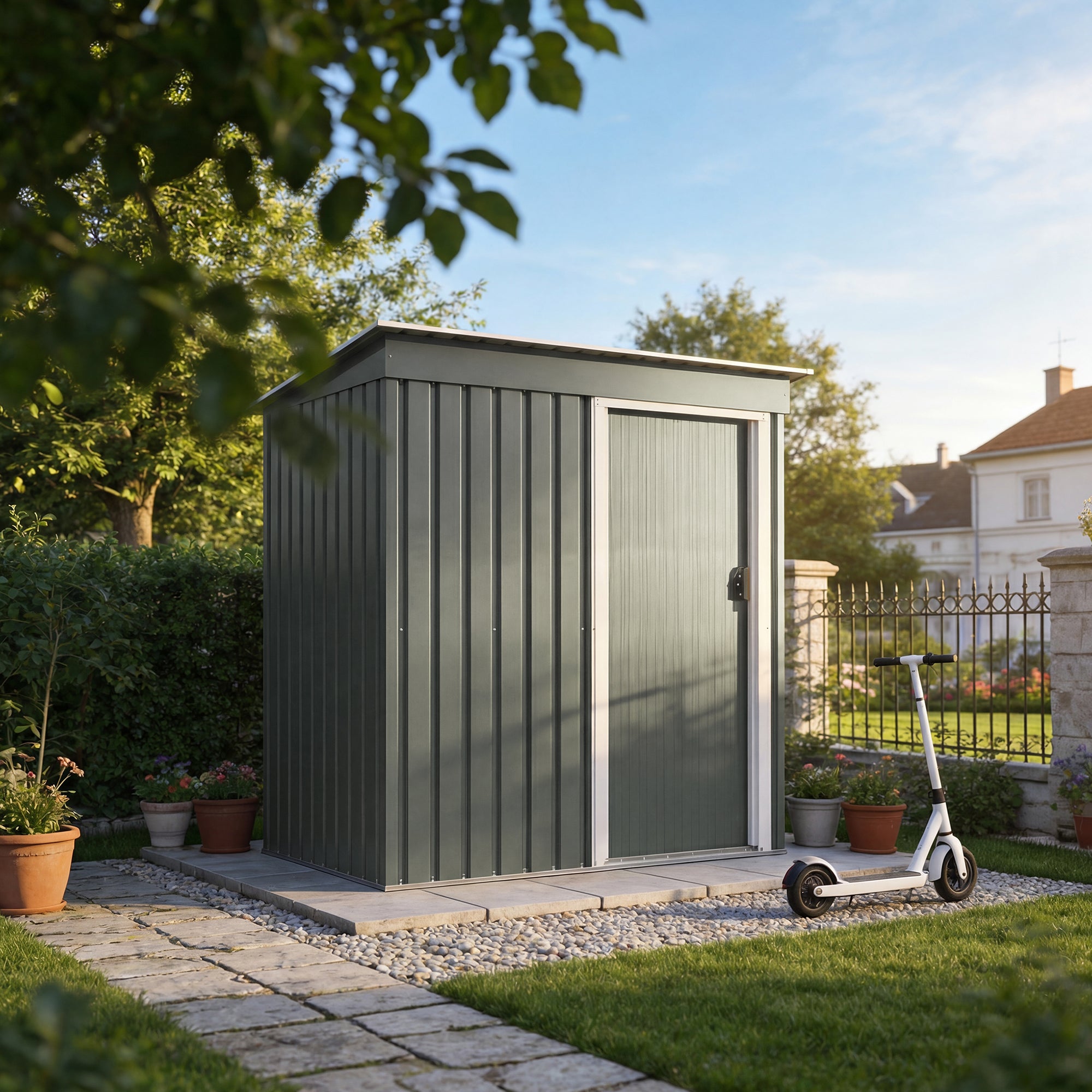Patiowell 5x3 ft Metal Garden Shed with Single Sliding Door & Slop Roof, Grey
