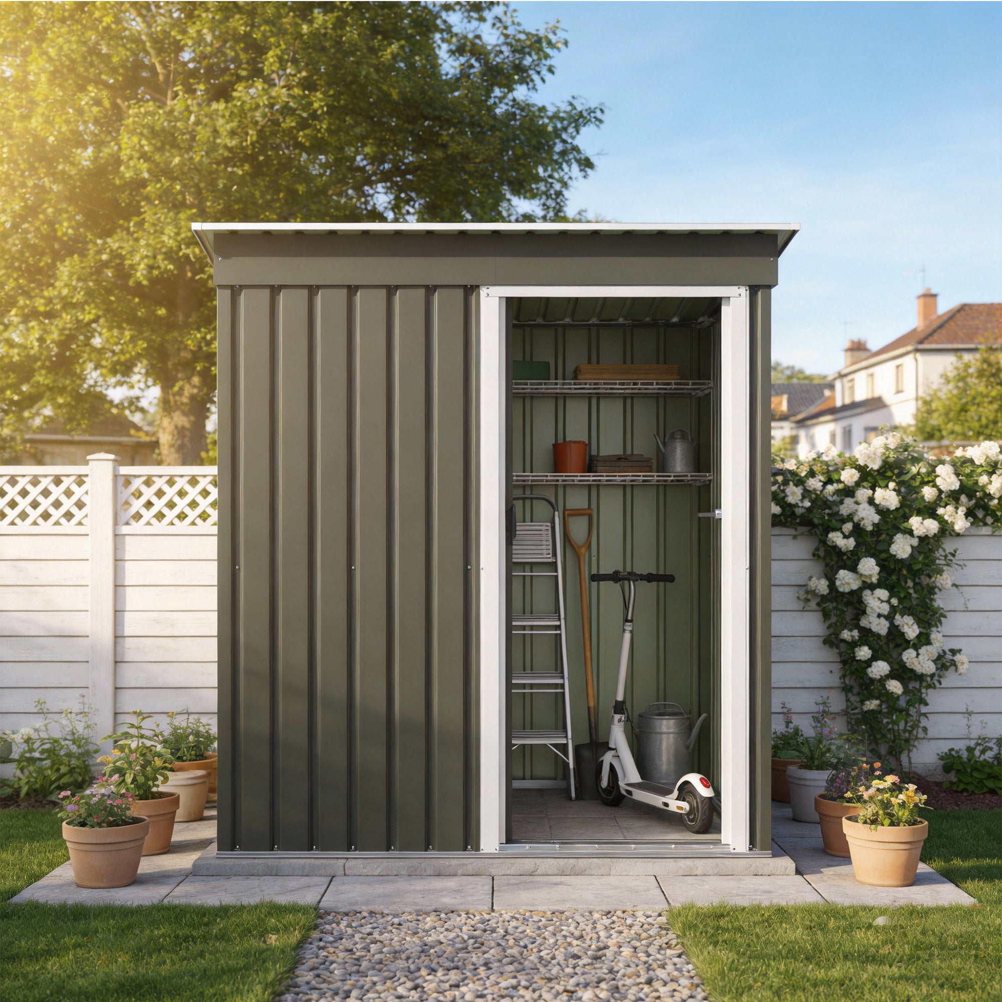 Patiowell 5x3 ft Metal Garden Shed with Single Sliding Door & Slop Roof, Grey