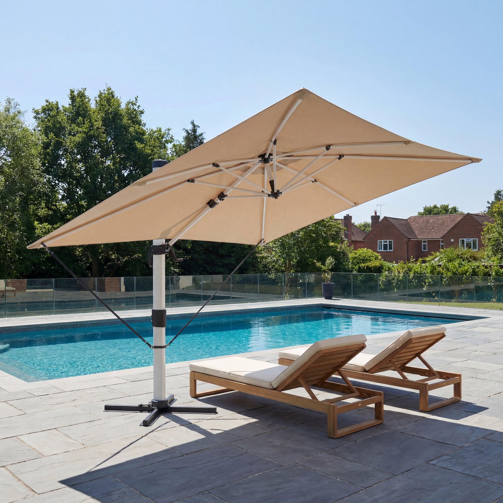 3x3m Cantilever Umbrella Garden Parasol w/ Cover, Tilt & Crank, Beige