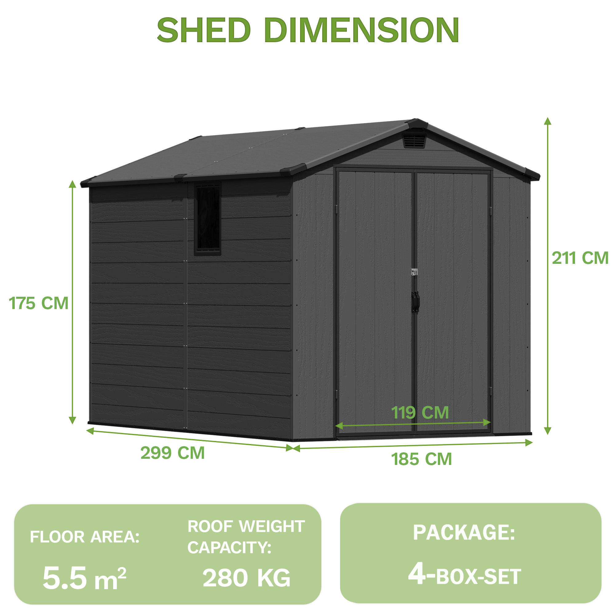 Patiowell 6x10 Plastic Storage Garden Shed with Floor & Vent, Dark Grey