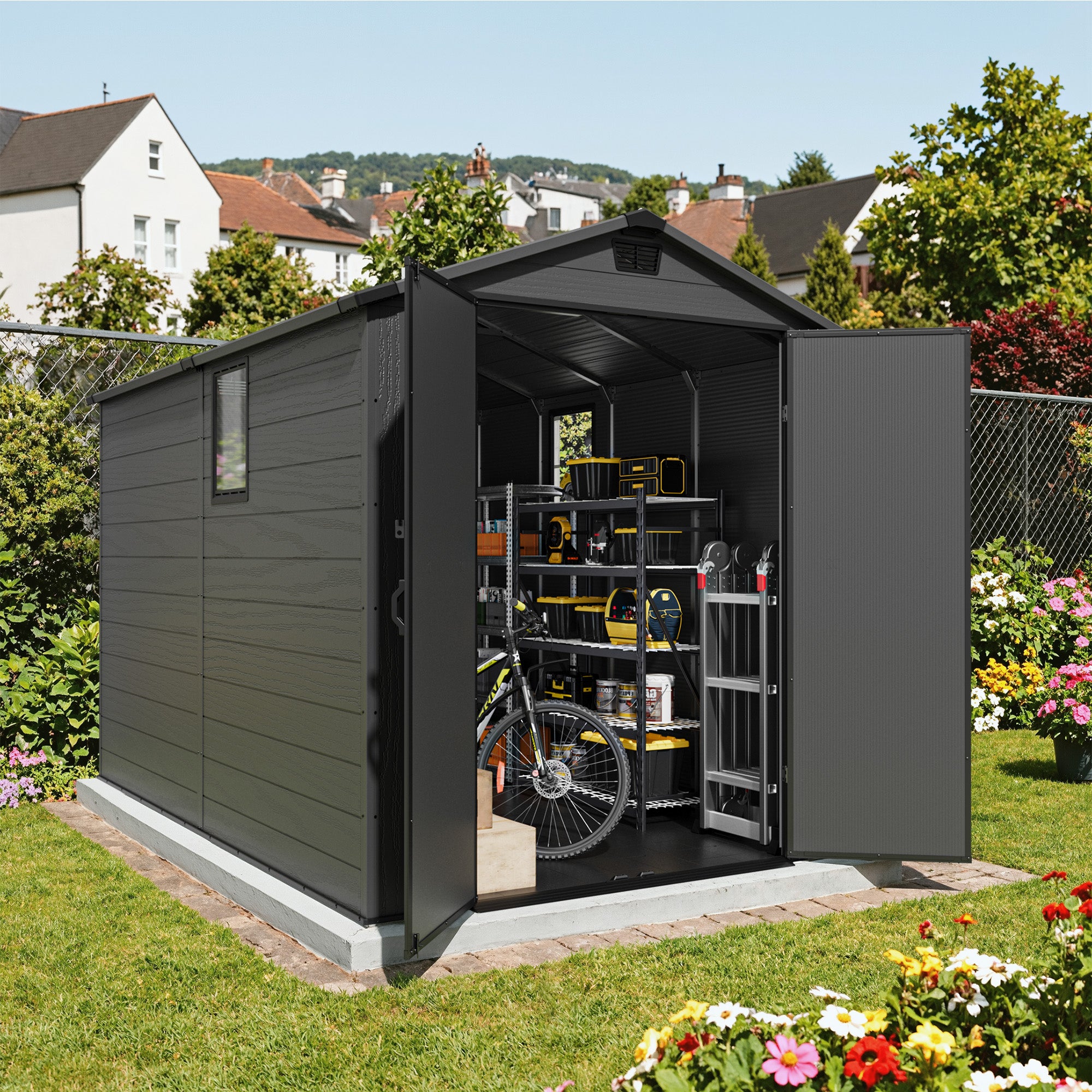 Patiowell 6x10 Plastic Storage Garden Shed with Floor & Vent, Dark Grey