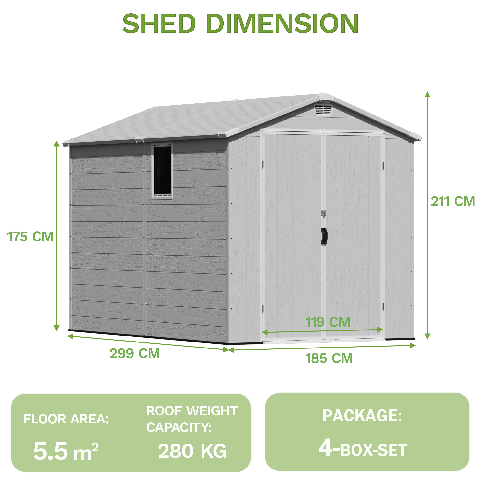 Patiowell 6x10 Plastic Storage Garden Shed with Floor & Vent, Grey