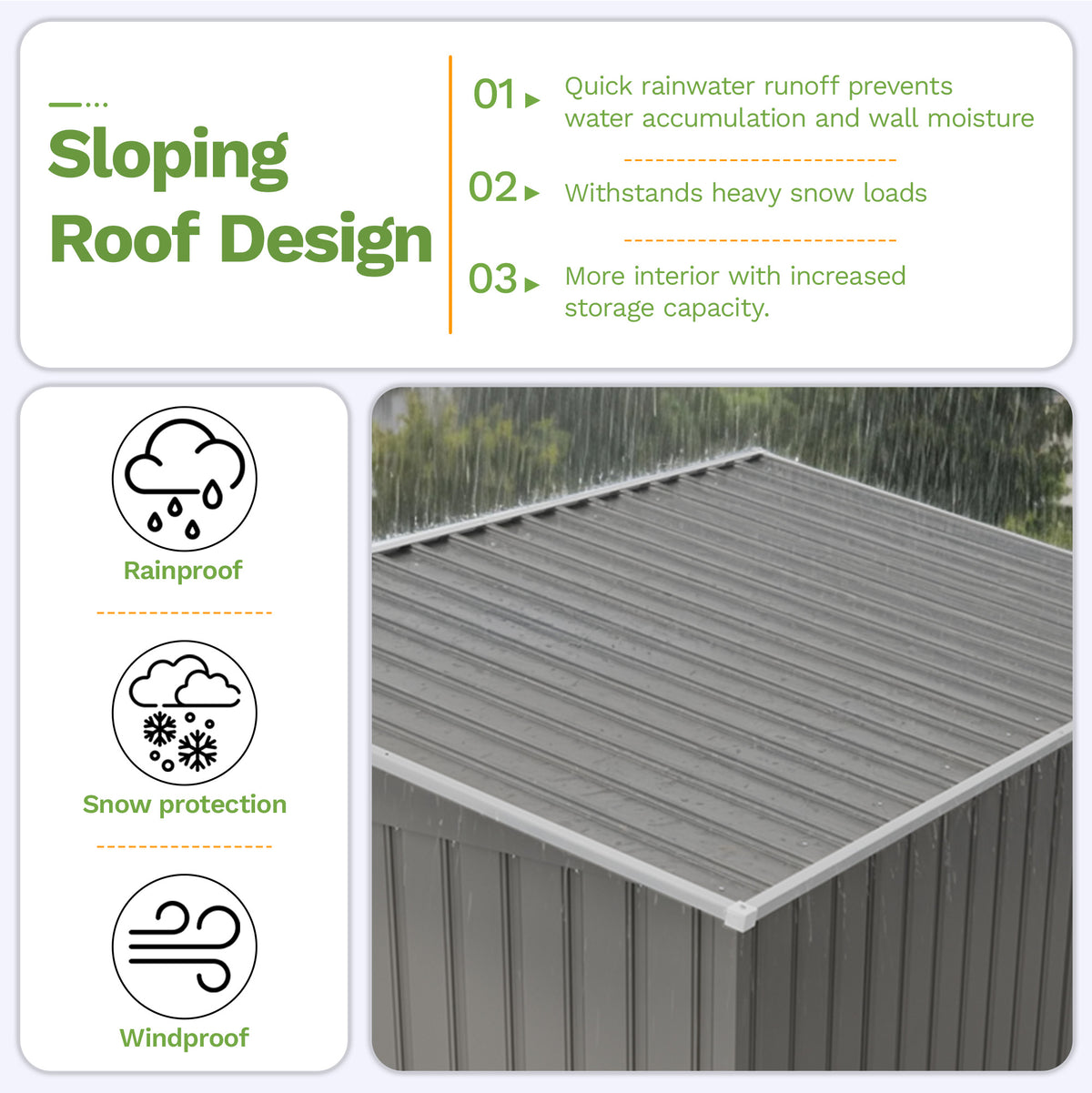 Patiowell 6x3.6 ft Metal Garden Shed with Double Sliding Door & Slop Roof, Grey
