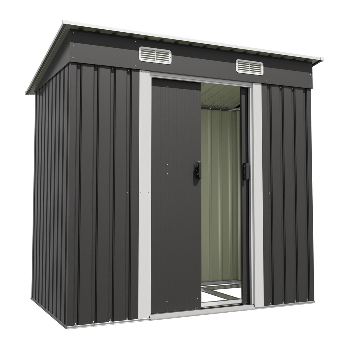 Patiowell 6x3.6 ft Metal Garden Shed with Double Sliding Door & Slop Roof, Black