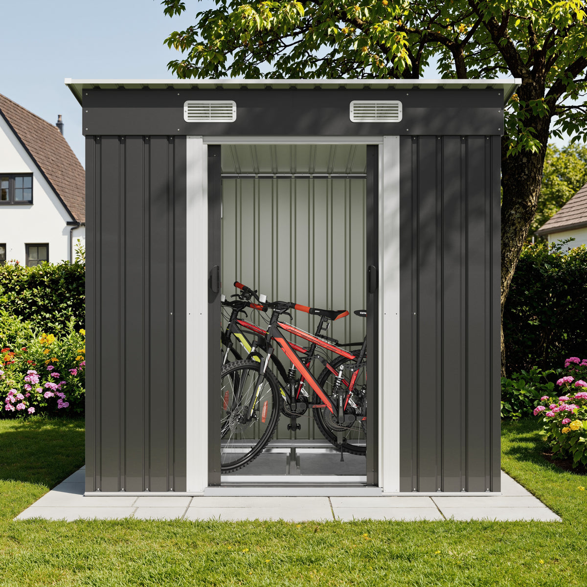 Patiowell 6x3.6 ft Metal Garden Shed with Double Sliding Door & Slop Roof, Black