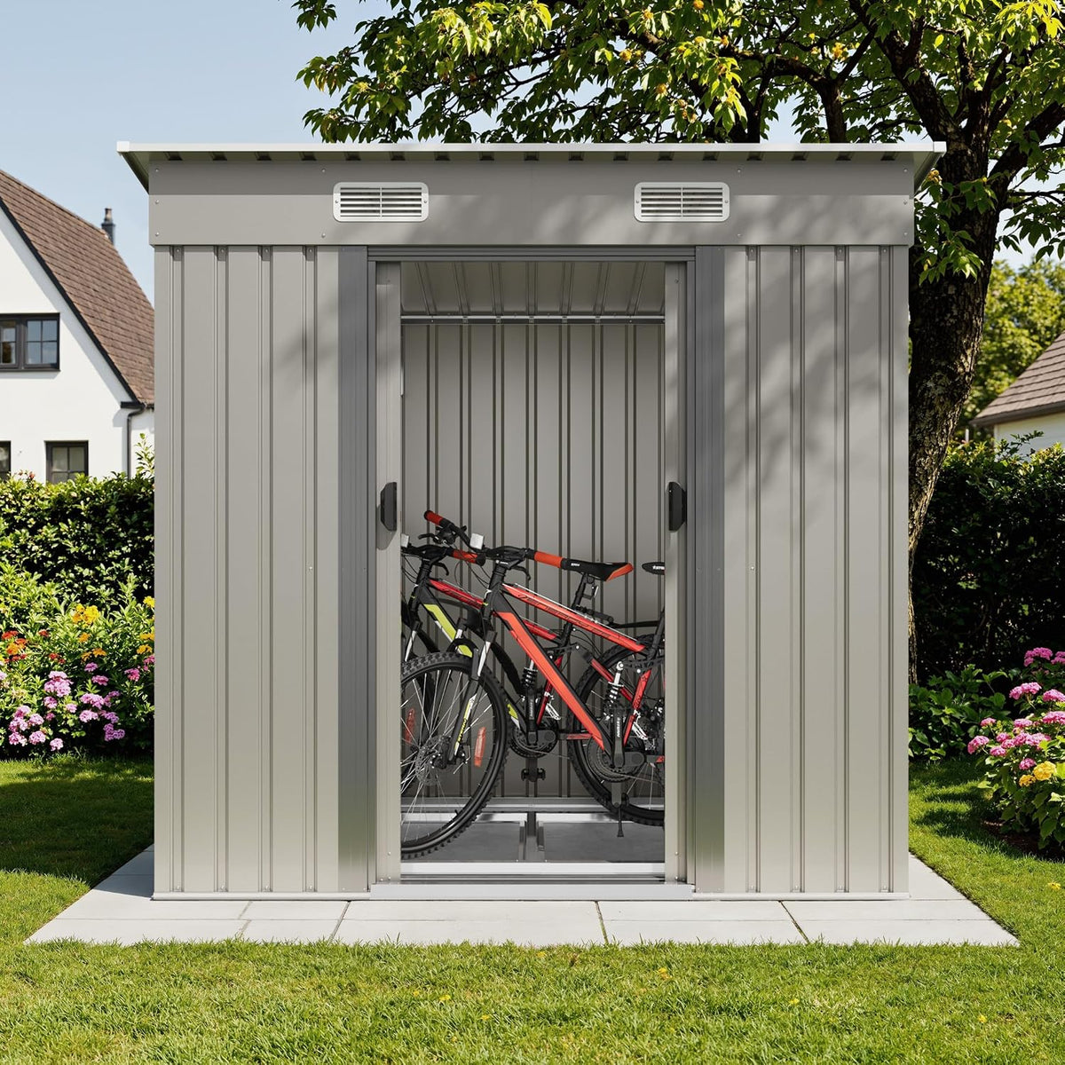 Patiowell 6x3.6 ft Metal Garden Shed with Double Sliding Door & Slop Roof, Grey