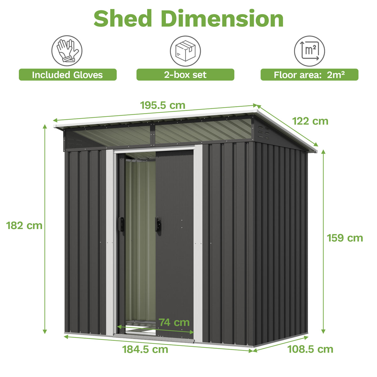 Patiowell 6x3.6 ft Metal Garden Shed with Foundation & Skylight Window, Black