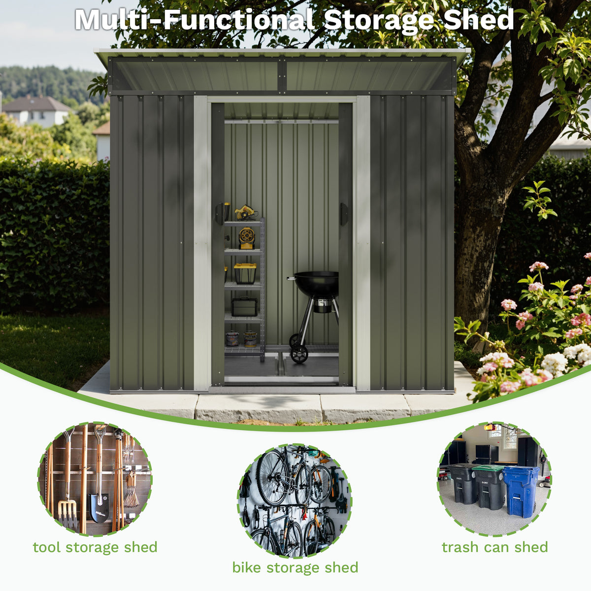 Patiowell 6x3.6 ft Metal Garden Shed with Foundation & Skylight Window, Black