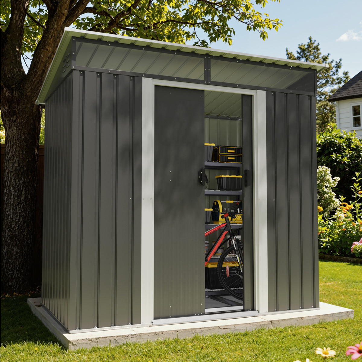 Patiowell 6x3.6 ft Metal Garden Shed with Foundation & Skylight Window, Black