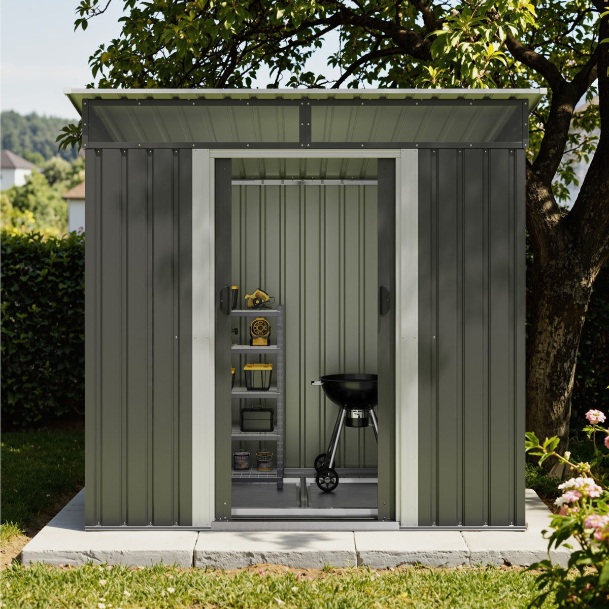 Patiowell 6x3.6 ft Metal Garden Shed with Foundation & Skylight Window, Black