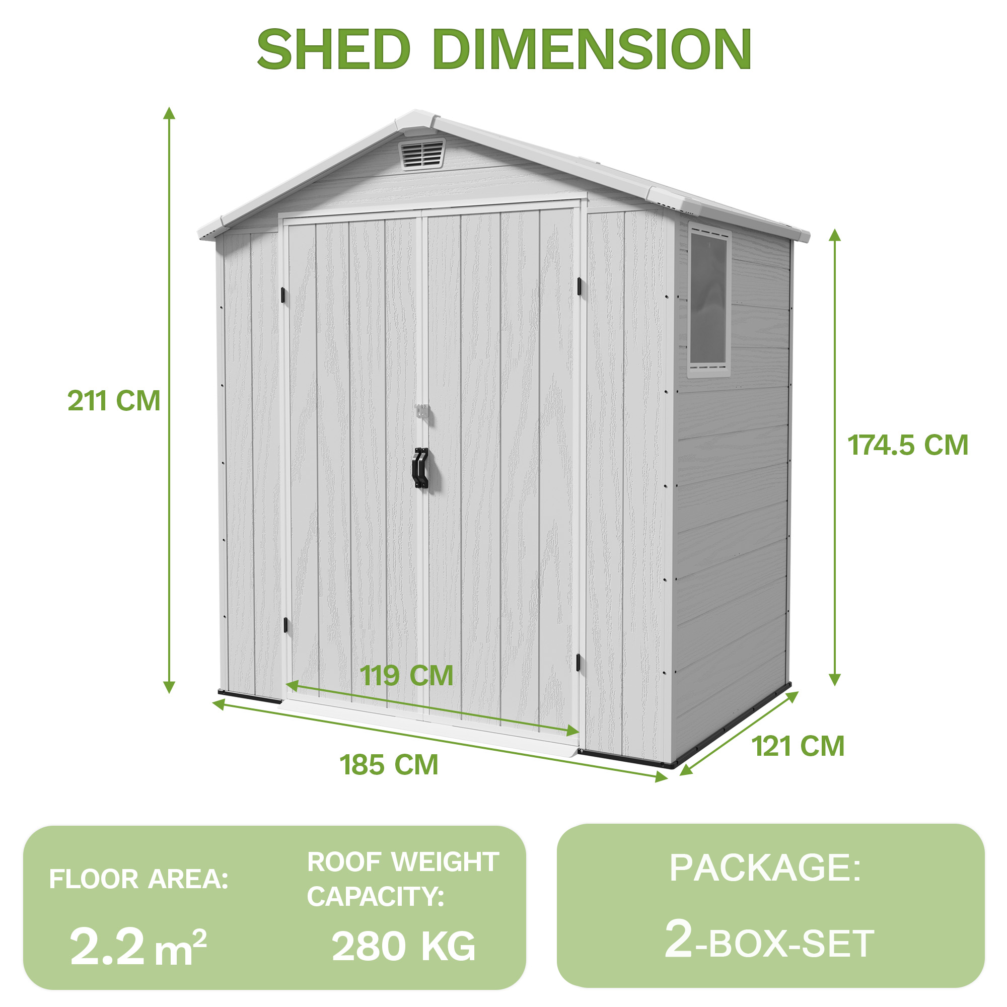 Patiowell 6x4 Plastic Storage Garden Shed with Floor & Vent, Grey