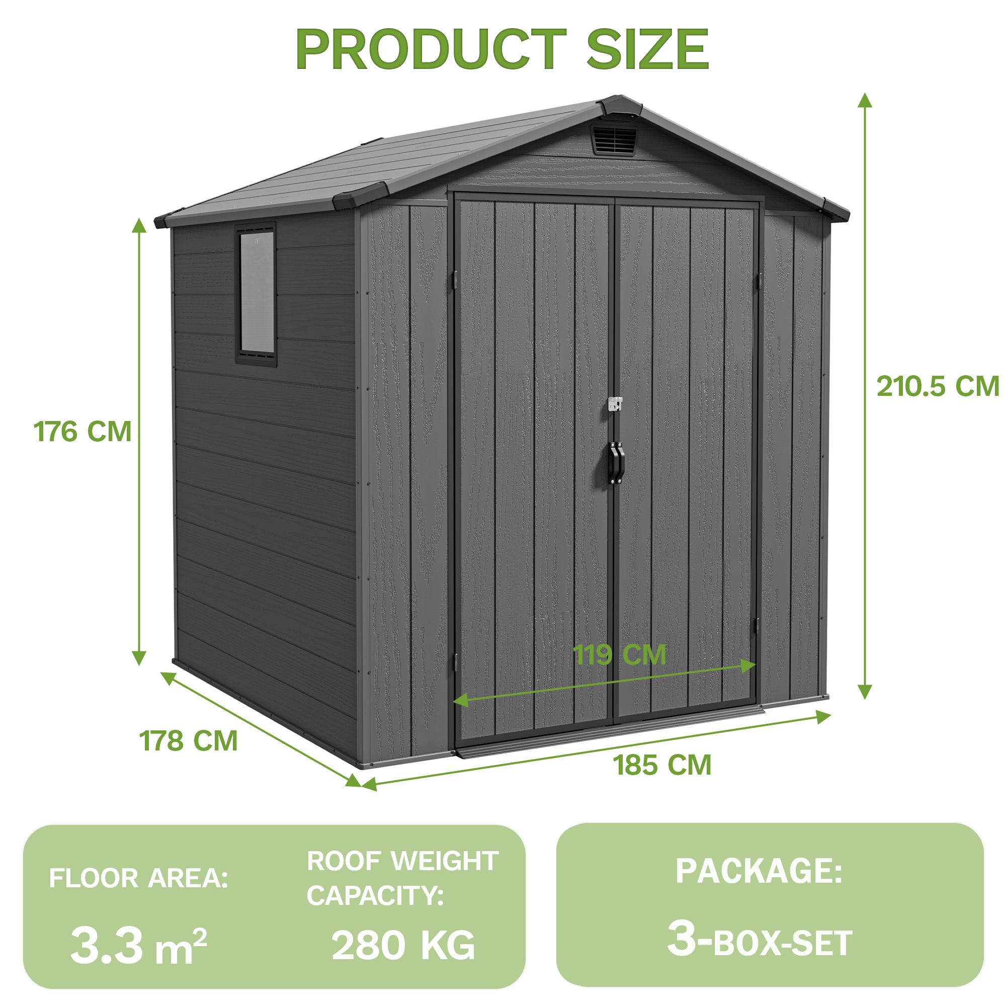 Patiowell 6x6 Plastic Storage Garden Shed with Floor & Vent, Dark Grey