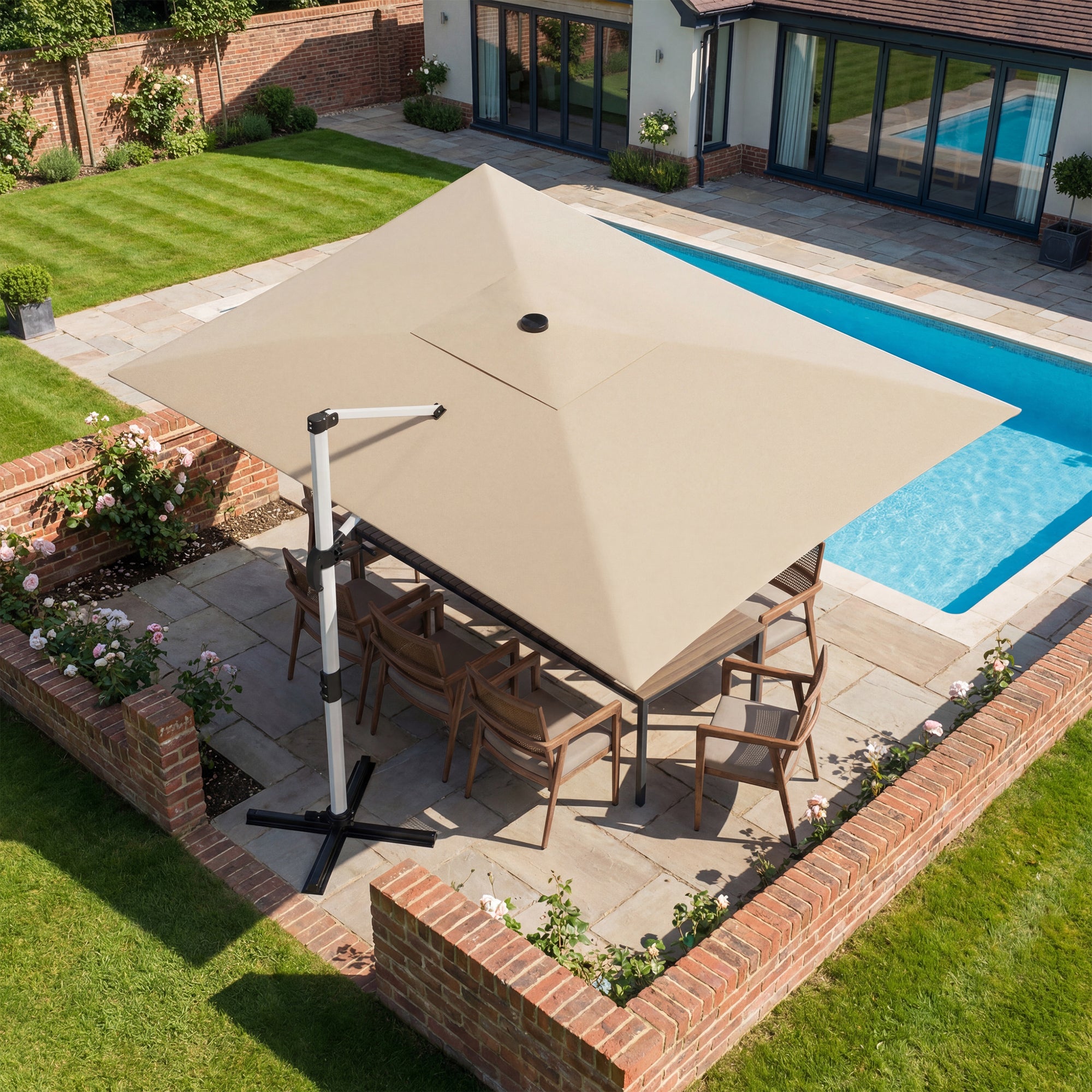 Patiowell 3x3m Cantilever Umbrella with Cover, Tilt & Crank, Beige